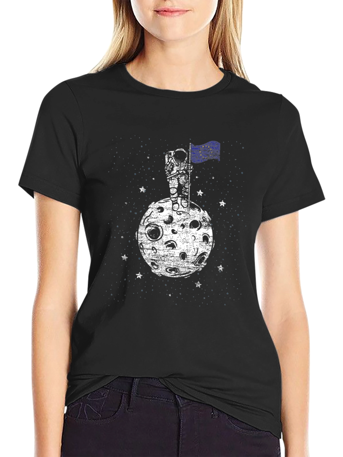 Astronaut Moon EU Flag Graphic Tee - Black