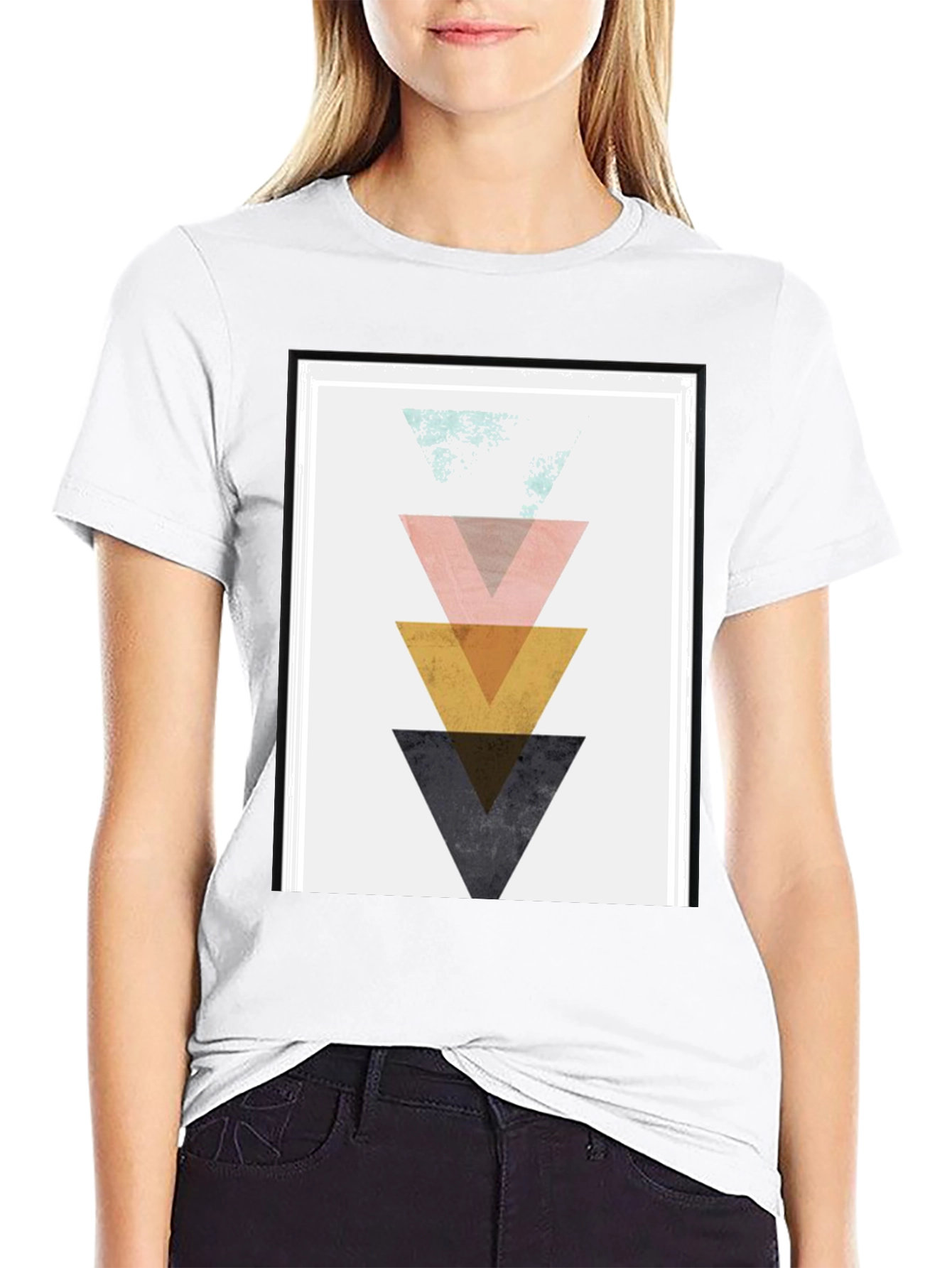 Geometric Triangle Graphic Print Black T-Shirt