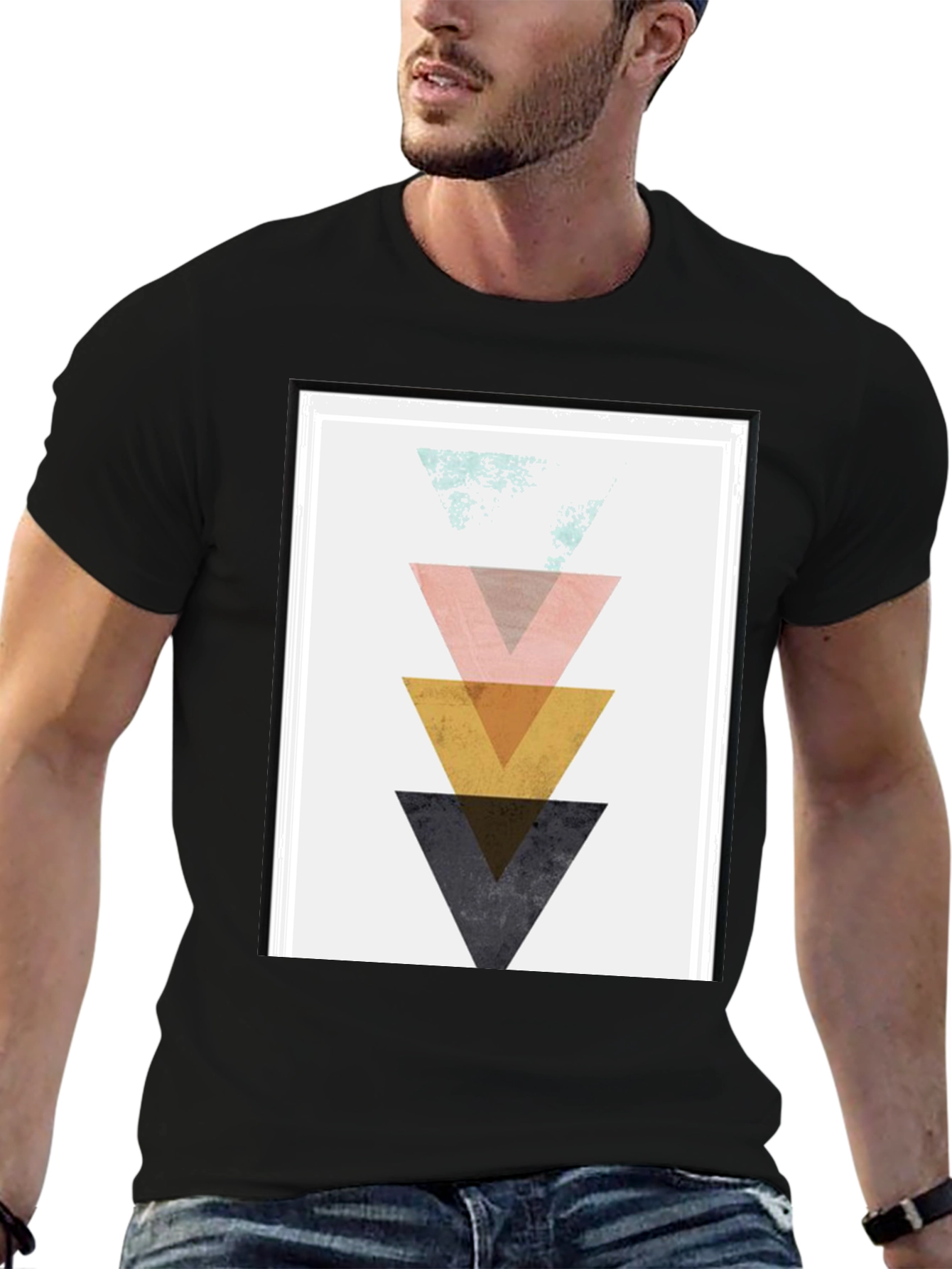 Geometric Triangle Graphic Print Black T-Shirt