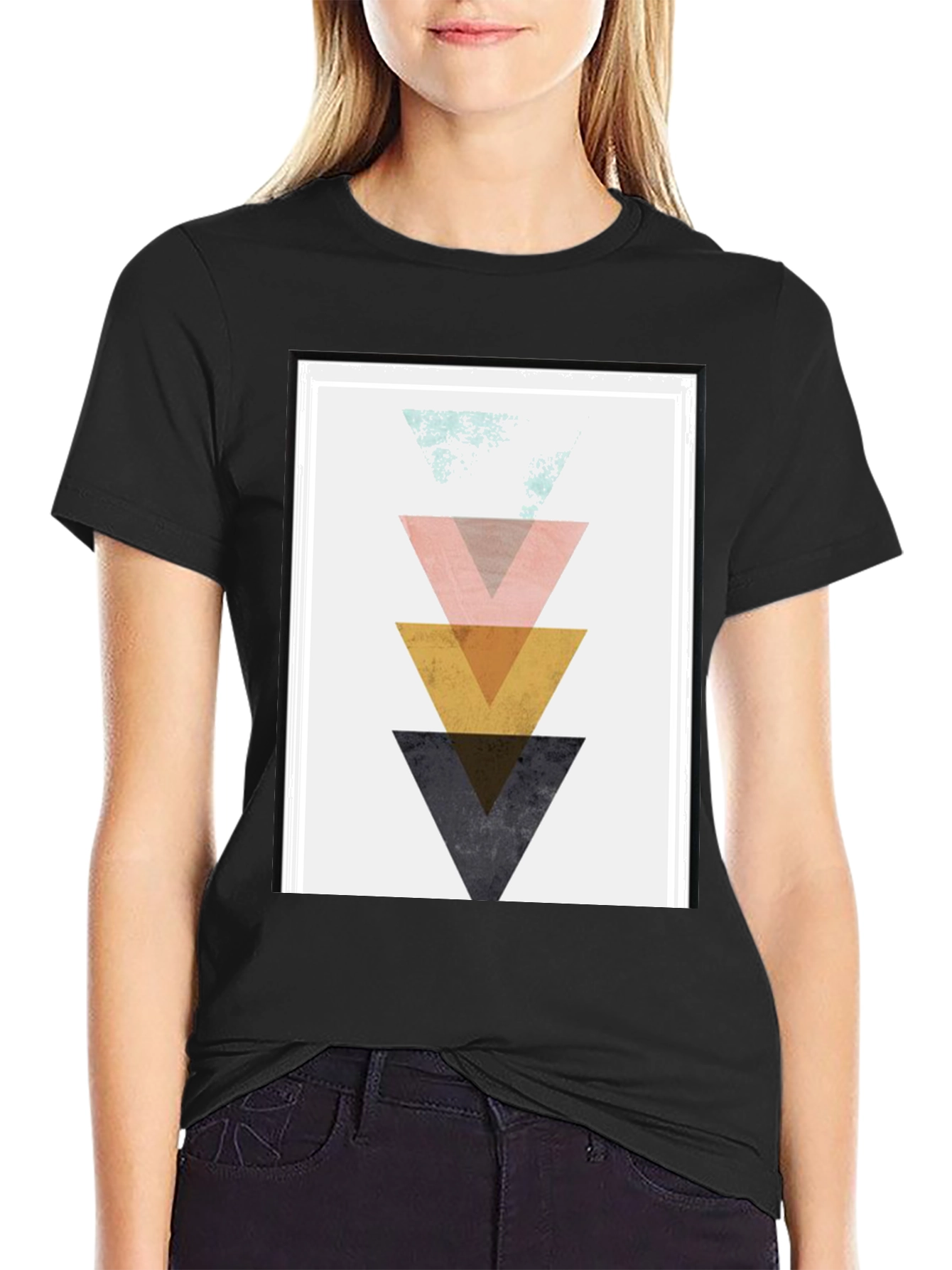 Geometric Triangle Graphic Print Black T-Shirt