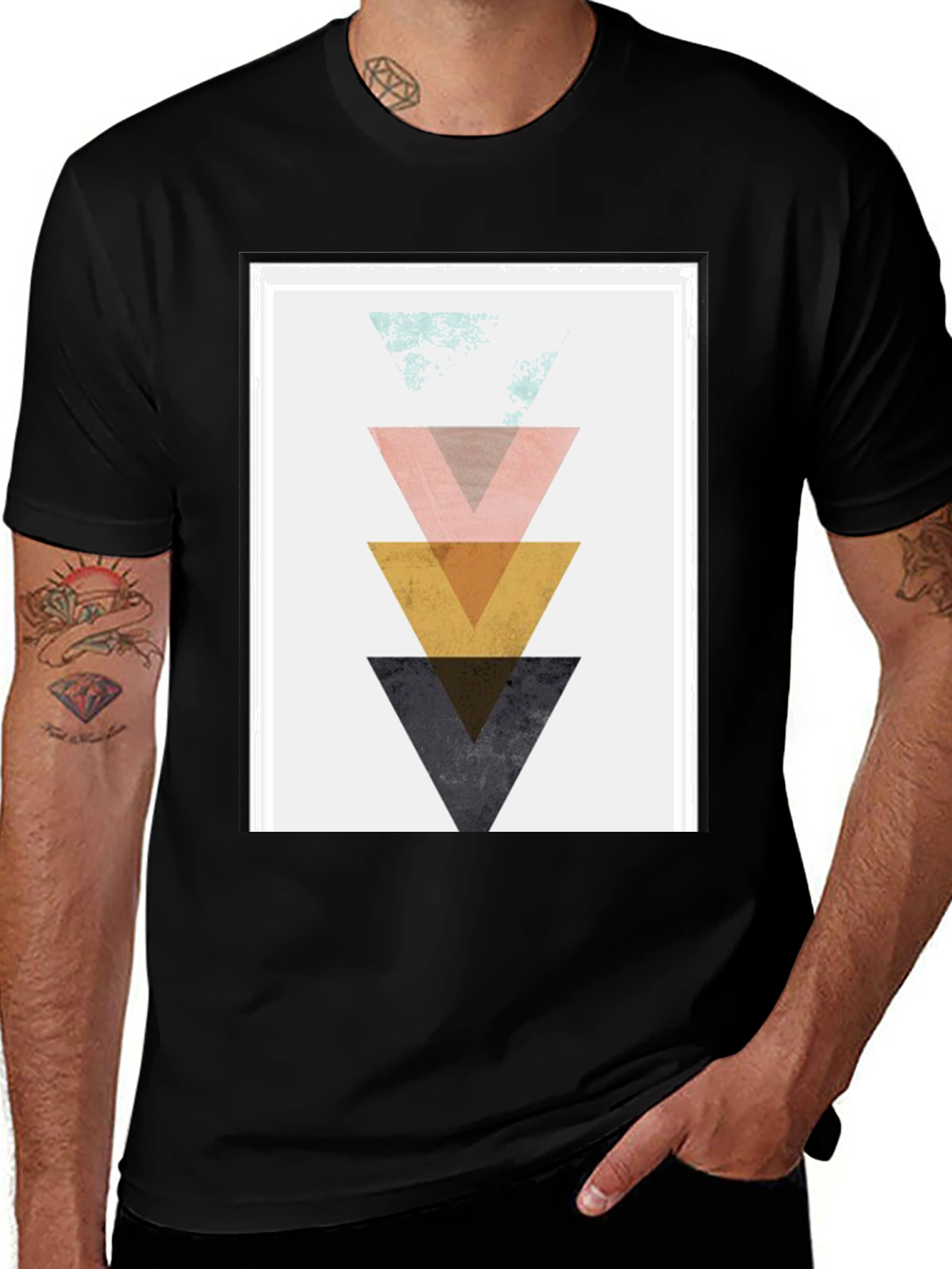 Geometric Triangle Graphic Print Black T-Shirt