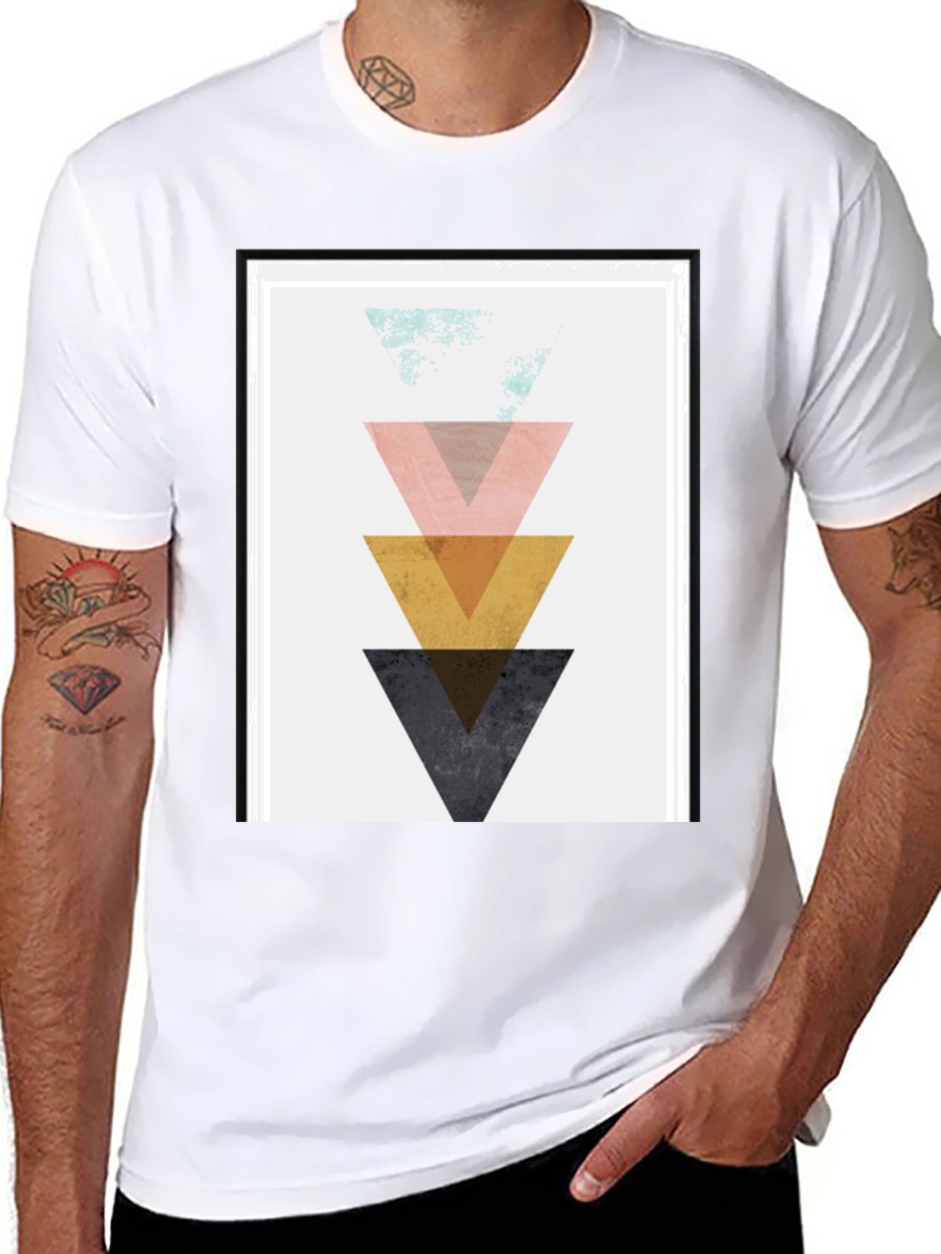 Geometric Triangle Graphic Print Black T-Shirt