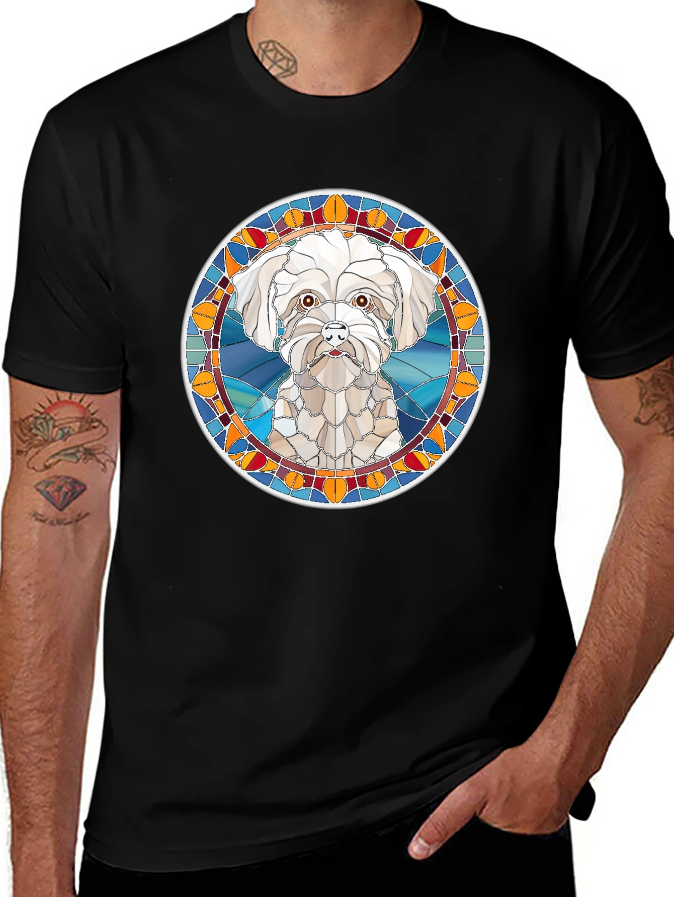 Stained Glass Dog Portrait T-Shirt