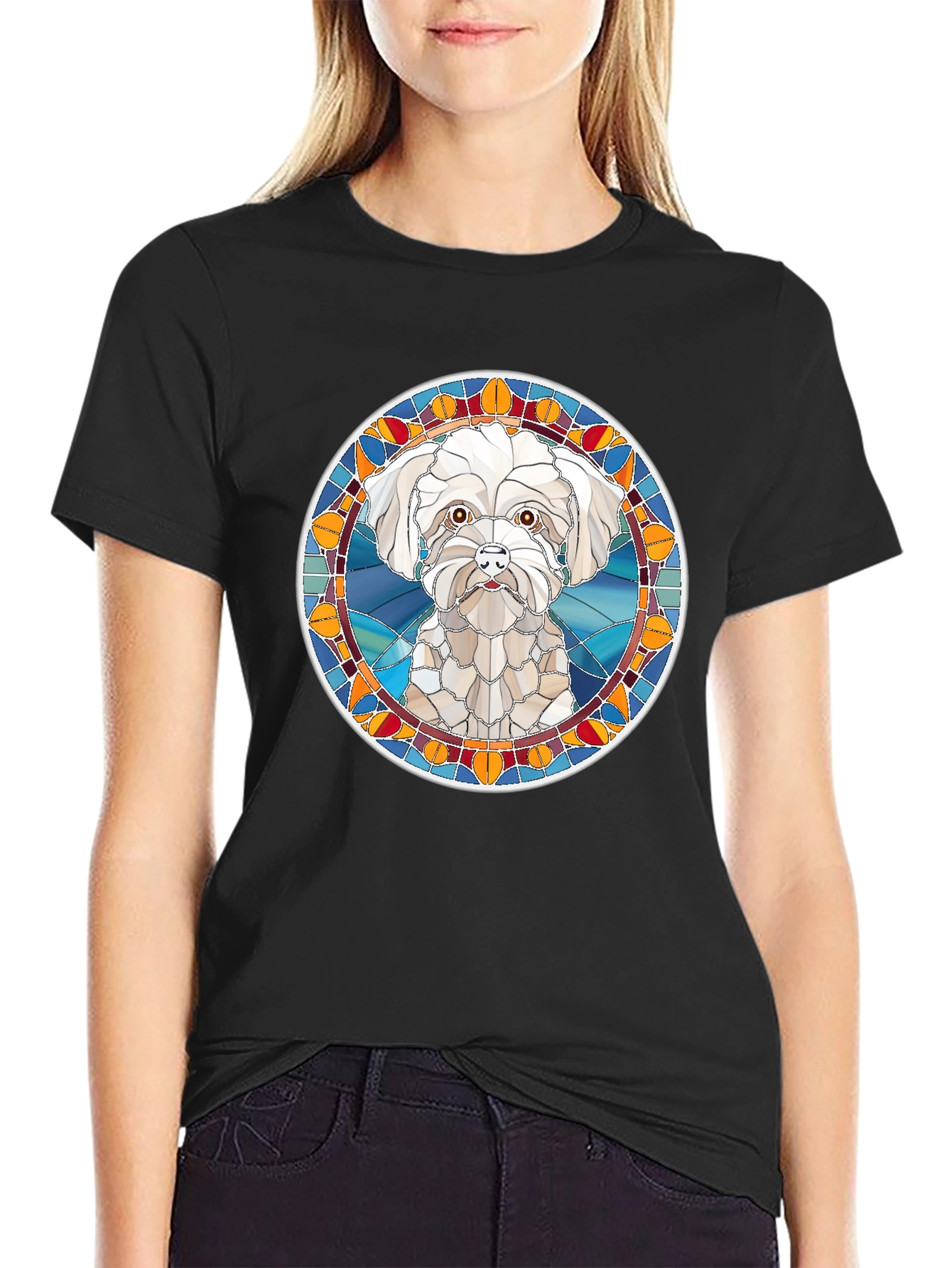 Stained Glass Dog Portrait T-Shirt