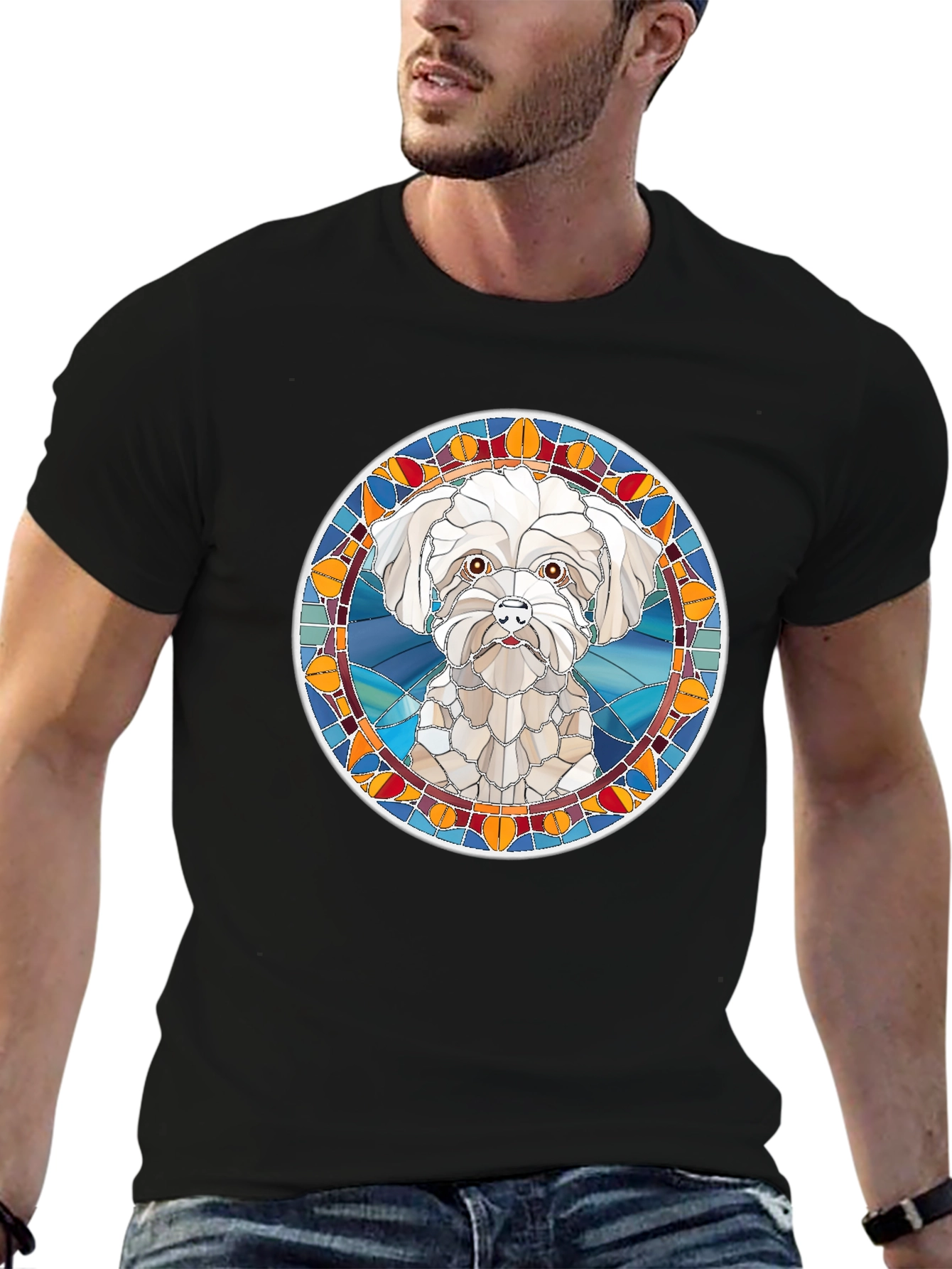 Stained Glass Dog Portrait T-Shirt
