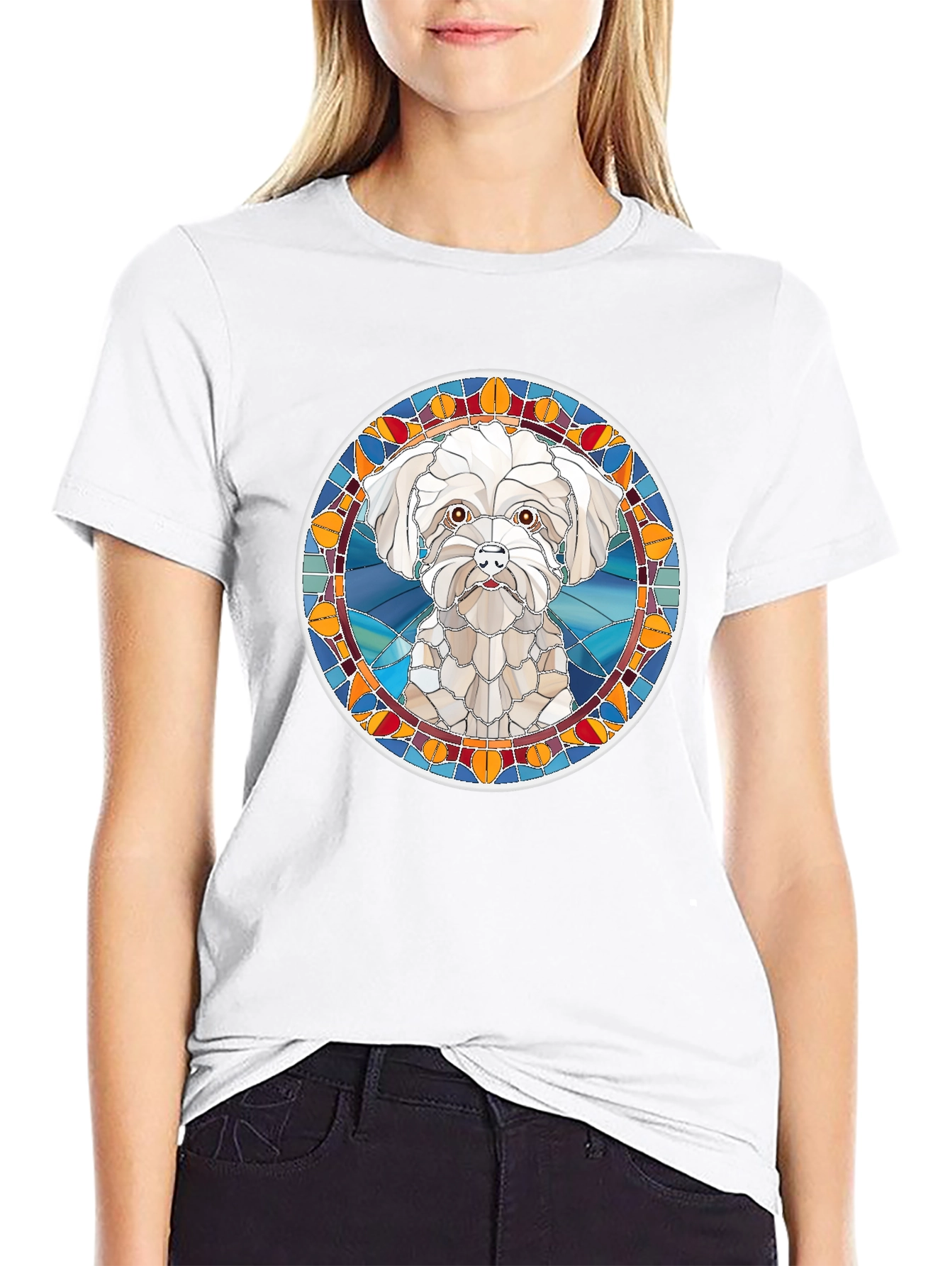 Stained Glass Dog Portrait T-Shirt