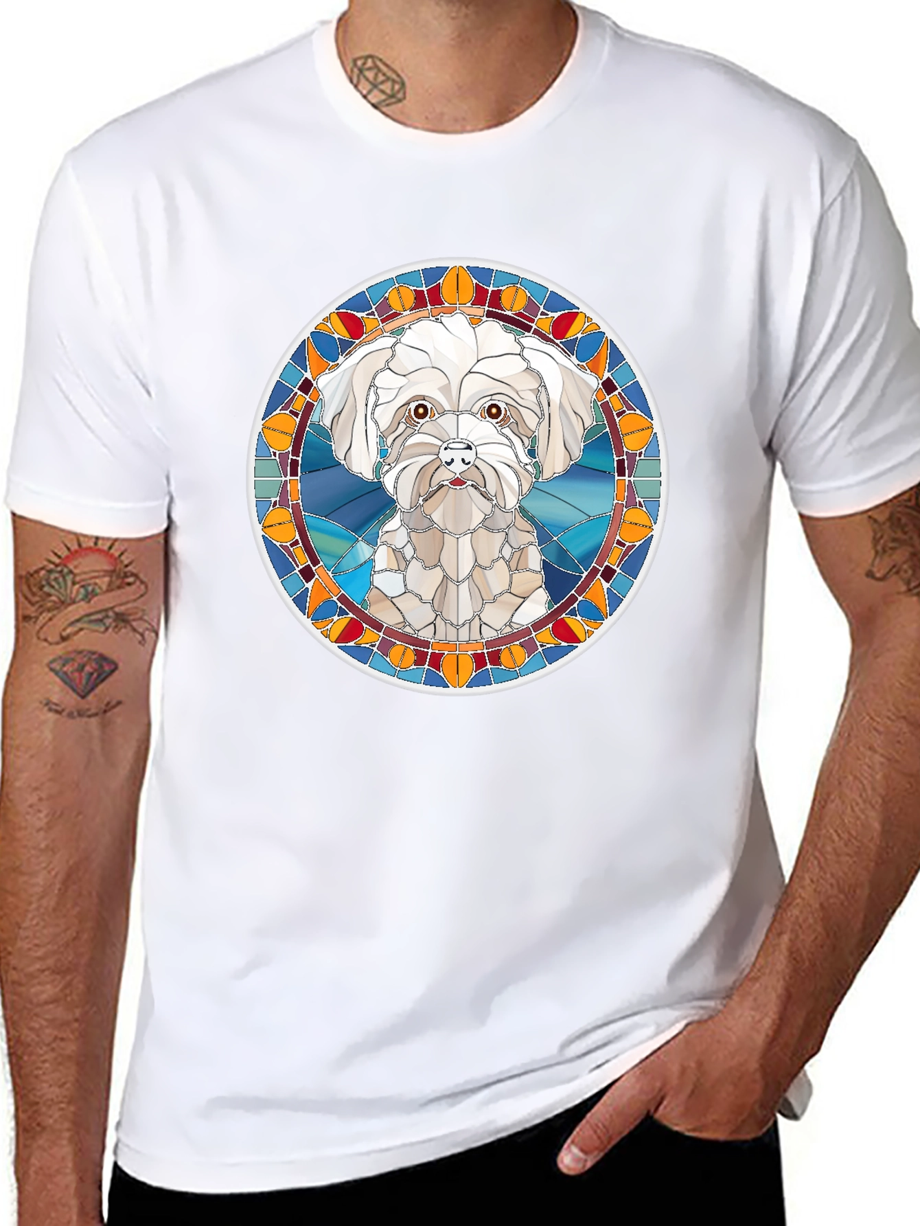 Stained Glass Dog Portrait T-Shirt