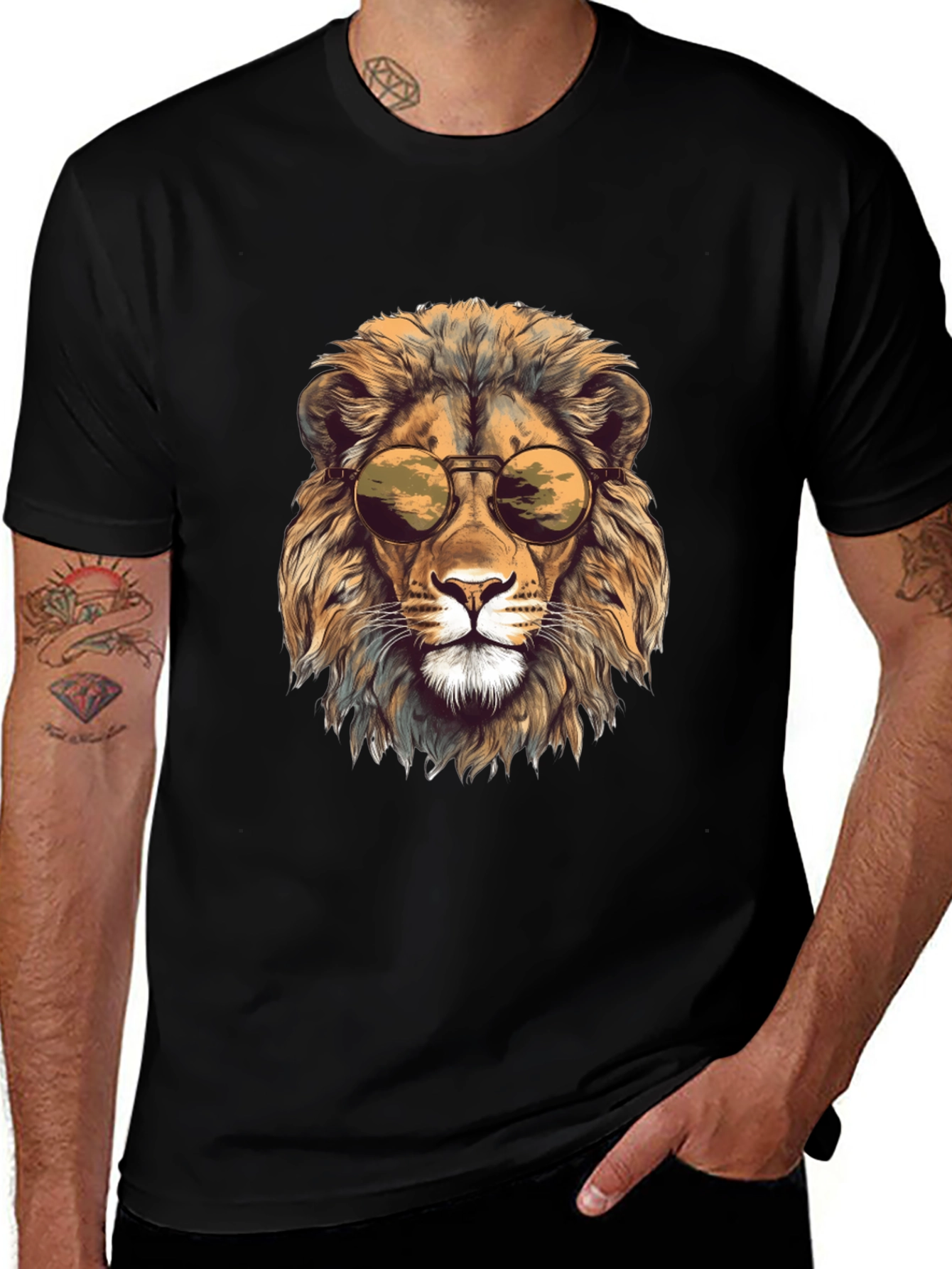 Lion Head Graphic Tee - Cool Sunglasses Design