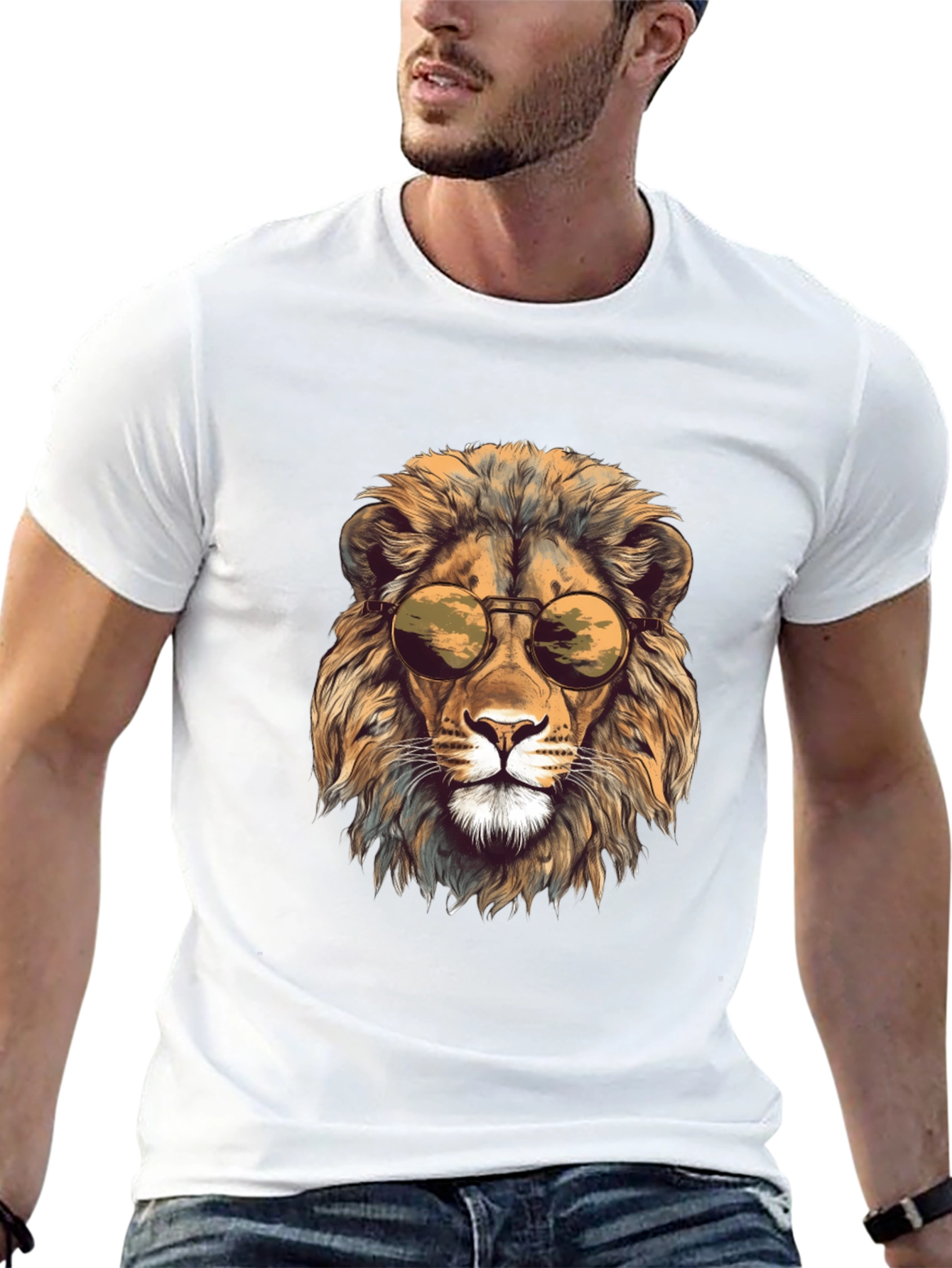 Lion Head Graphic Tee - Cool Sunglasses Design