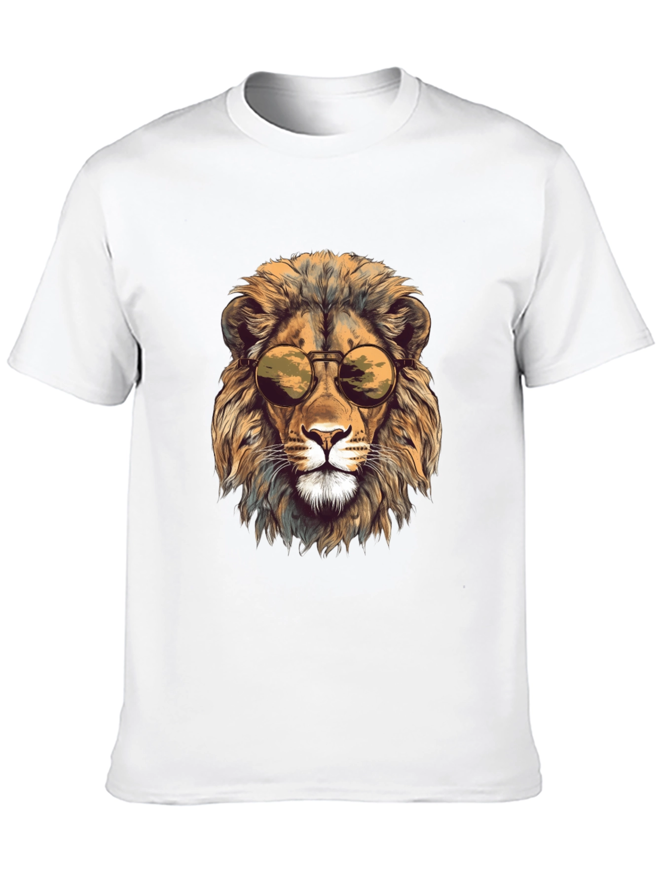 Lion Head Graphic Tee - Cool Sunglasses Design