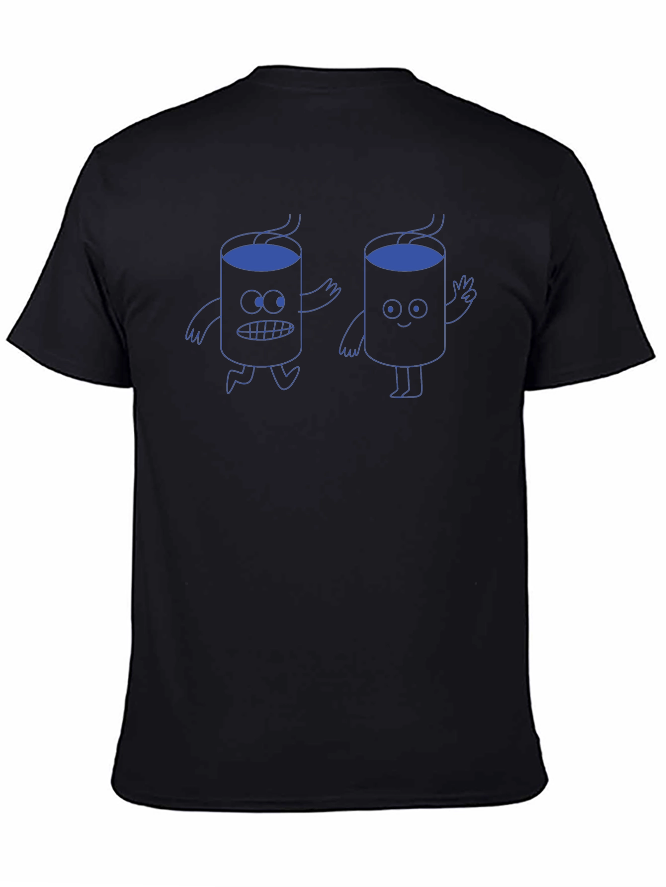 Cartoon Coffee Graphic T-Shirt - Black Cotton Tee
