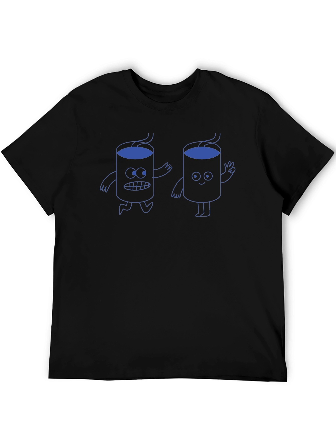 Cartoon Coffee Graphic T-Shirt - Black Cotton Tee