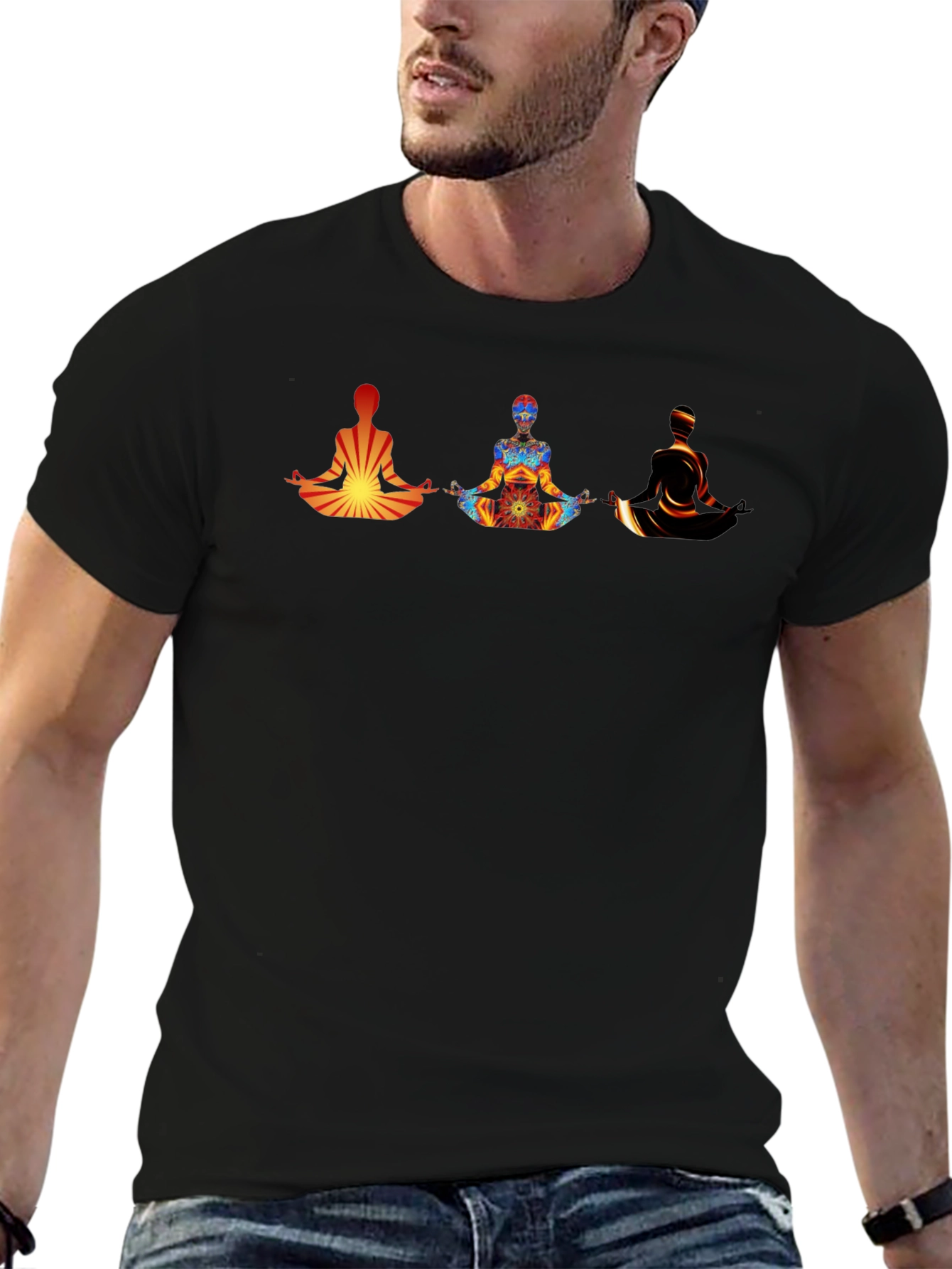 Meditating Figures Graphic Tee - Mens Black T-Shirt