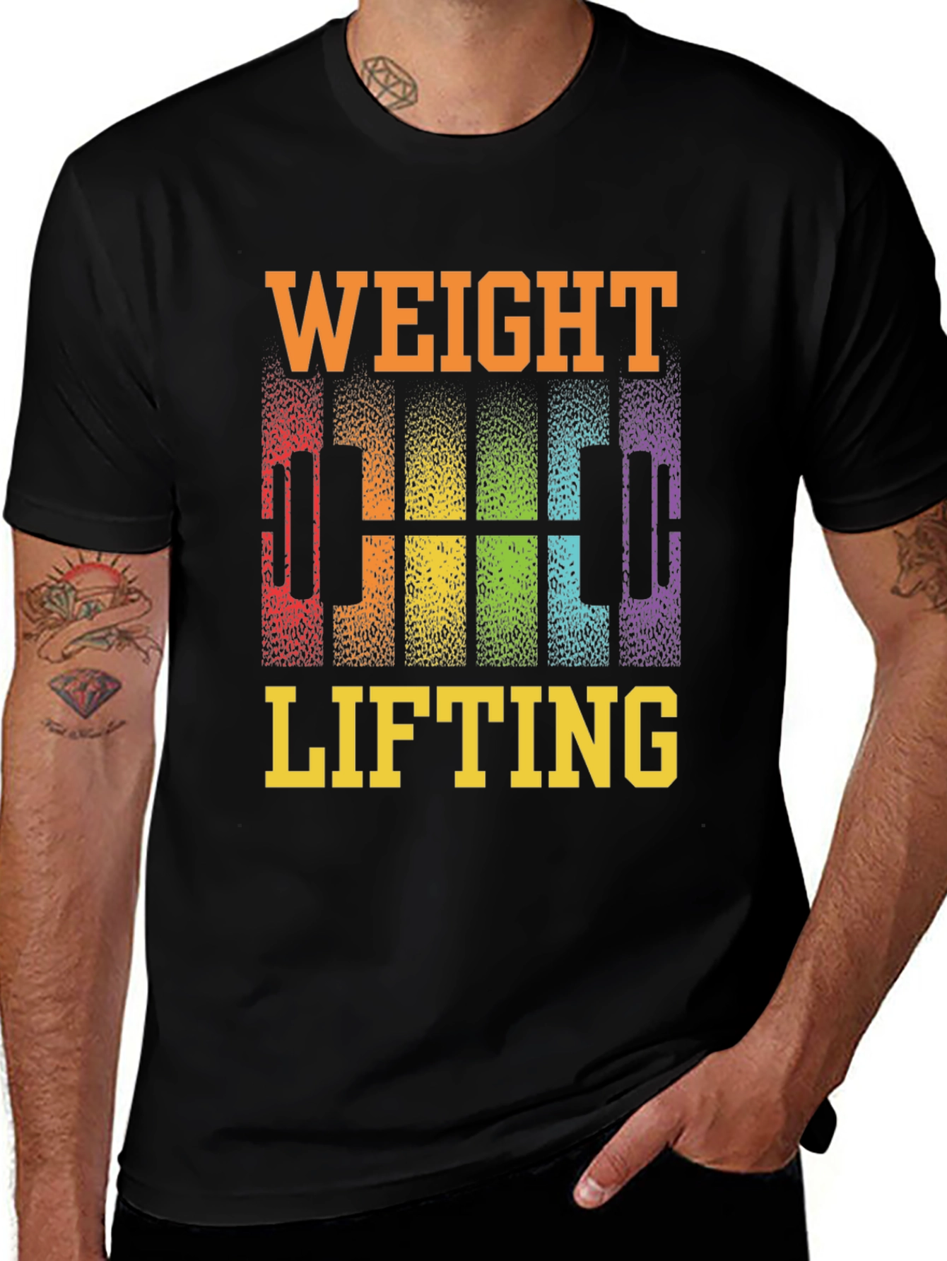 Weight Lifting Rainbow Barbell Black T-Shirt