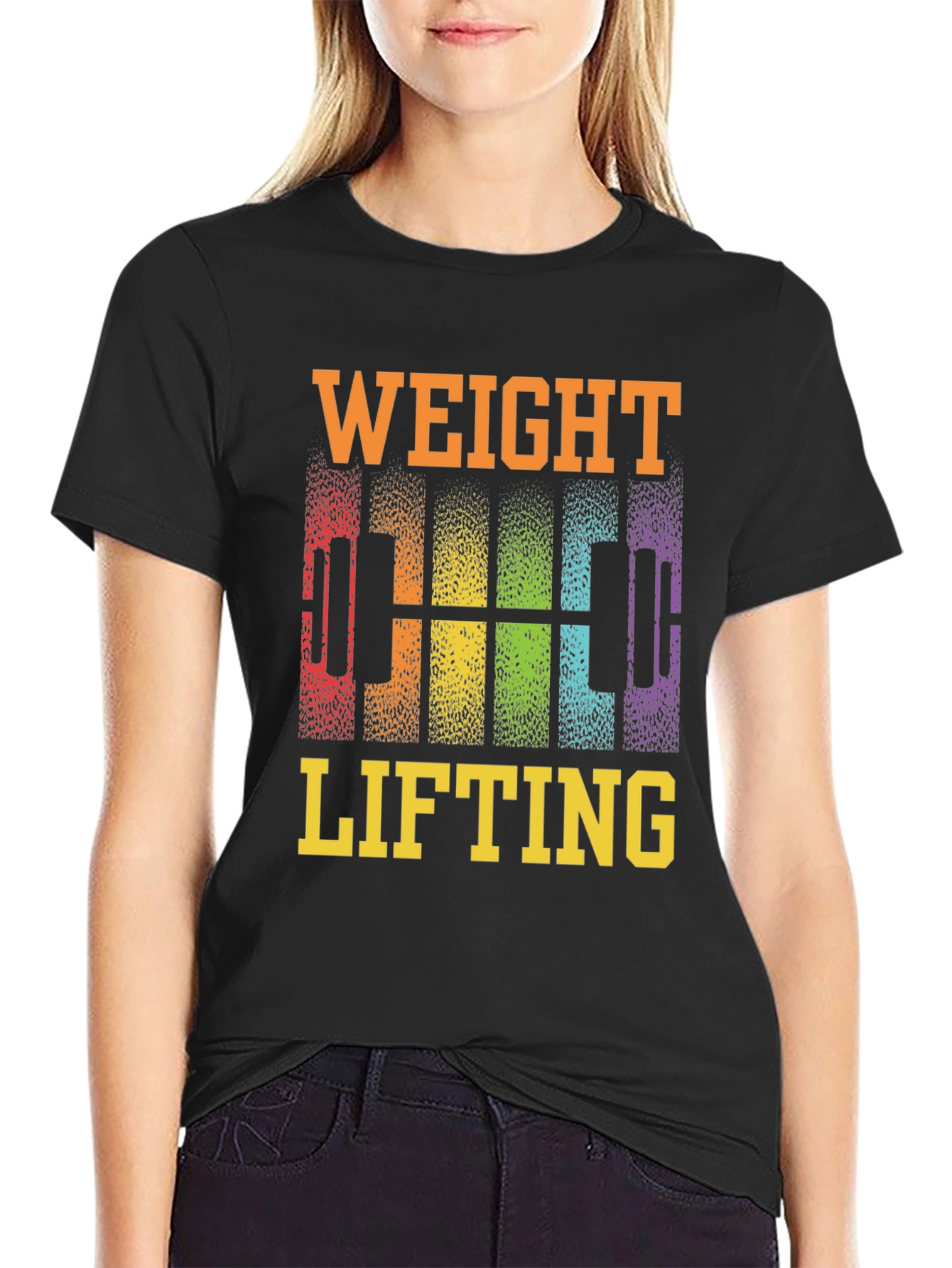 Weight Lifting Rainbow Barbell Black T-Shirt
