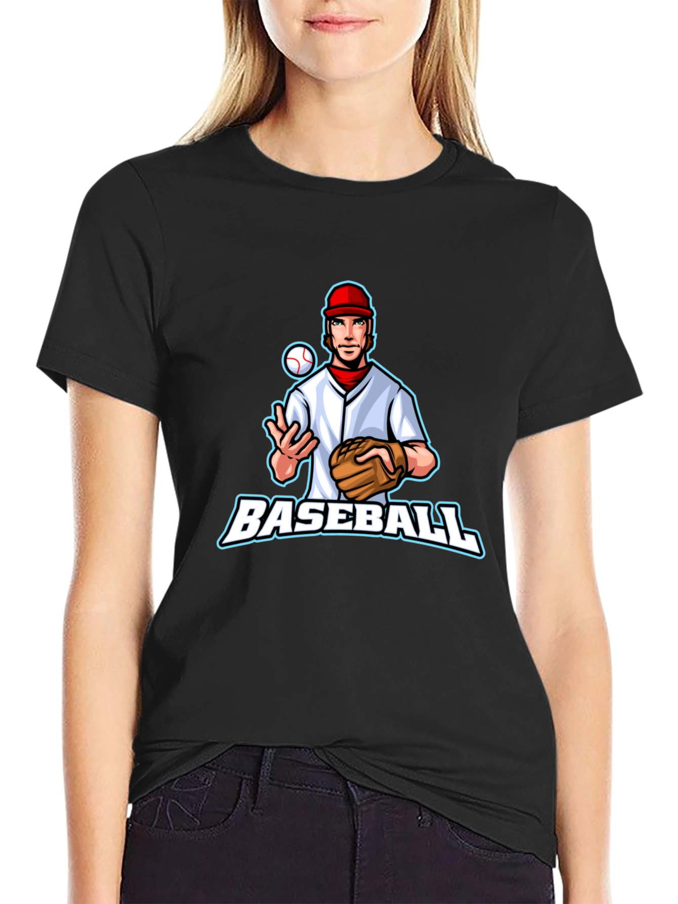 Baseball Player Graphic Tee - Black