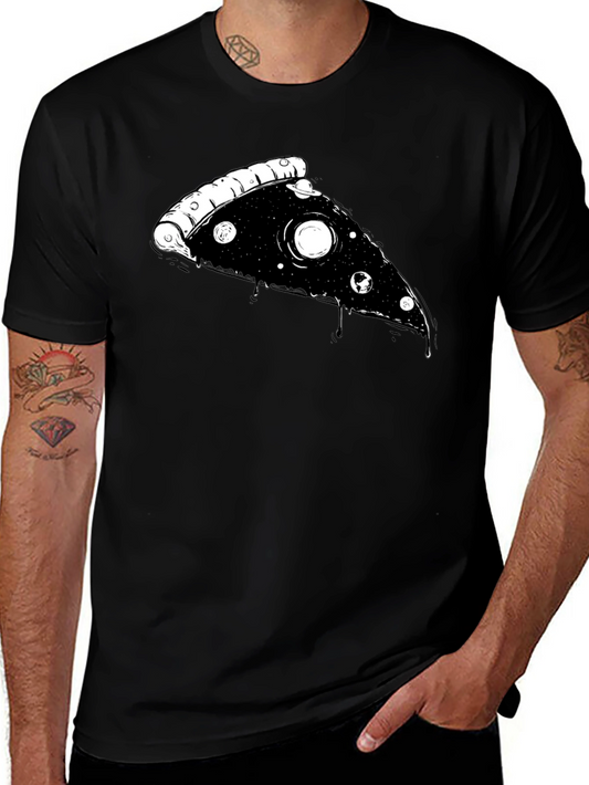 Cosmic Pizza Slice Graphic Tee - Black T-Shirt