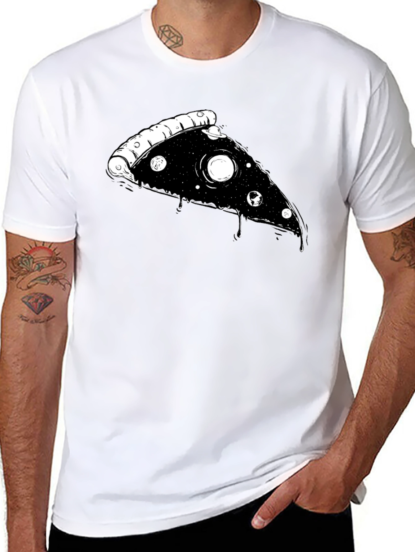 Cosmic Pizza Slice Graphic Tee - Black T-Shirt