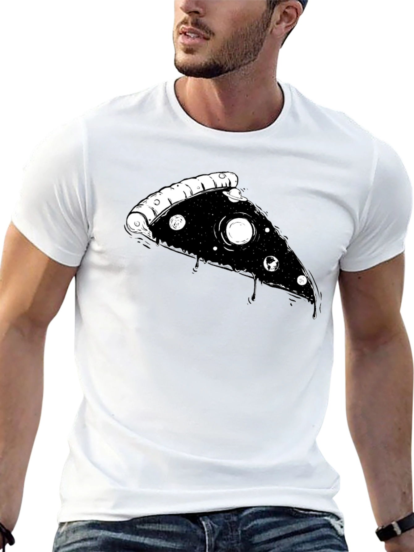 Cosmic Pizza Slice Graphic Tee - Black T-Shirt