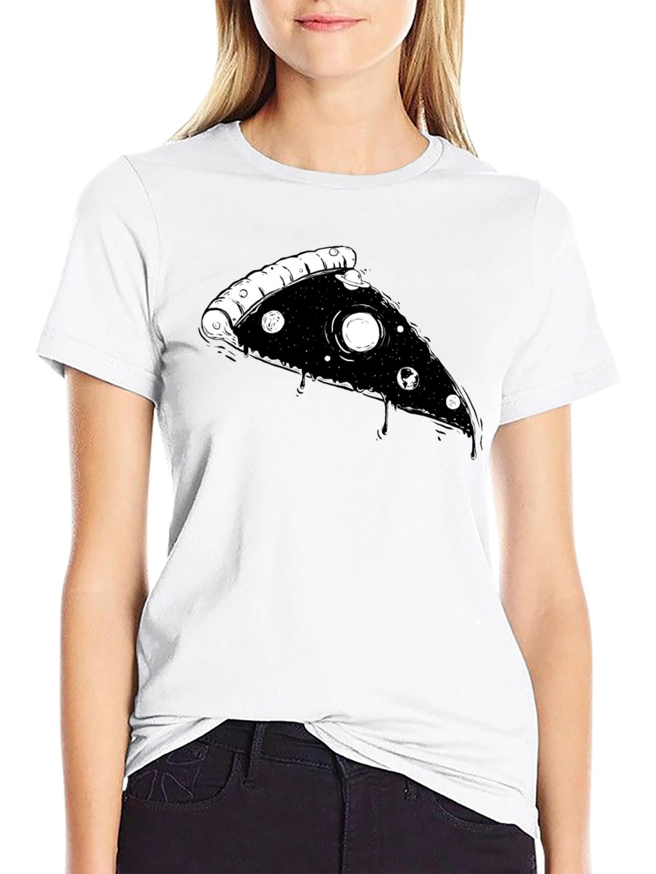 Cosmic Pizza Slice Graphic Tee - Black T-Shirt