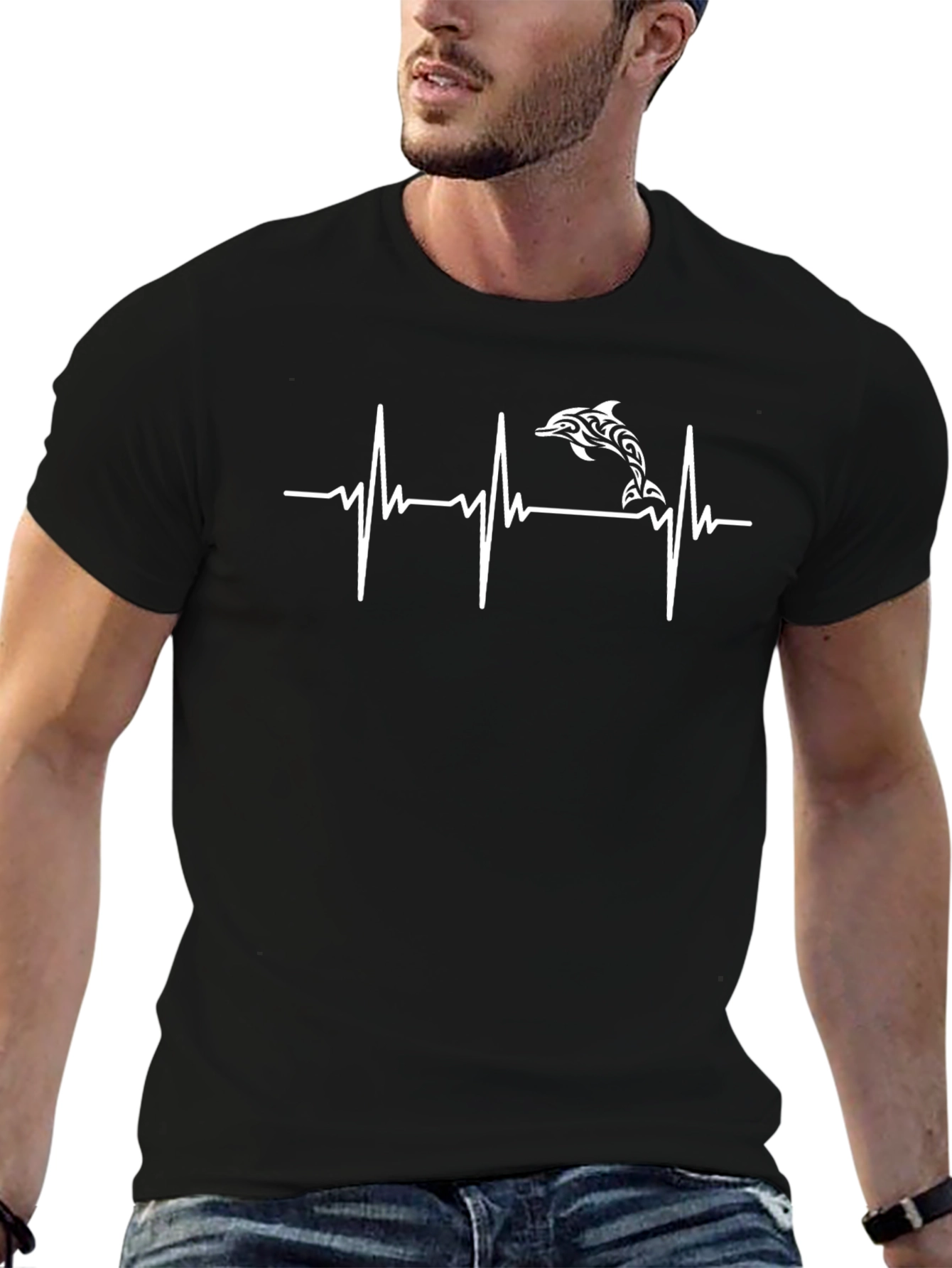 Dolphin Heartbeat Graphic Tee - Black