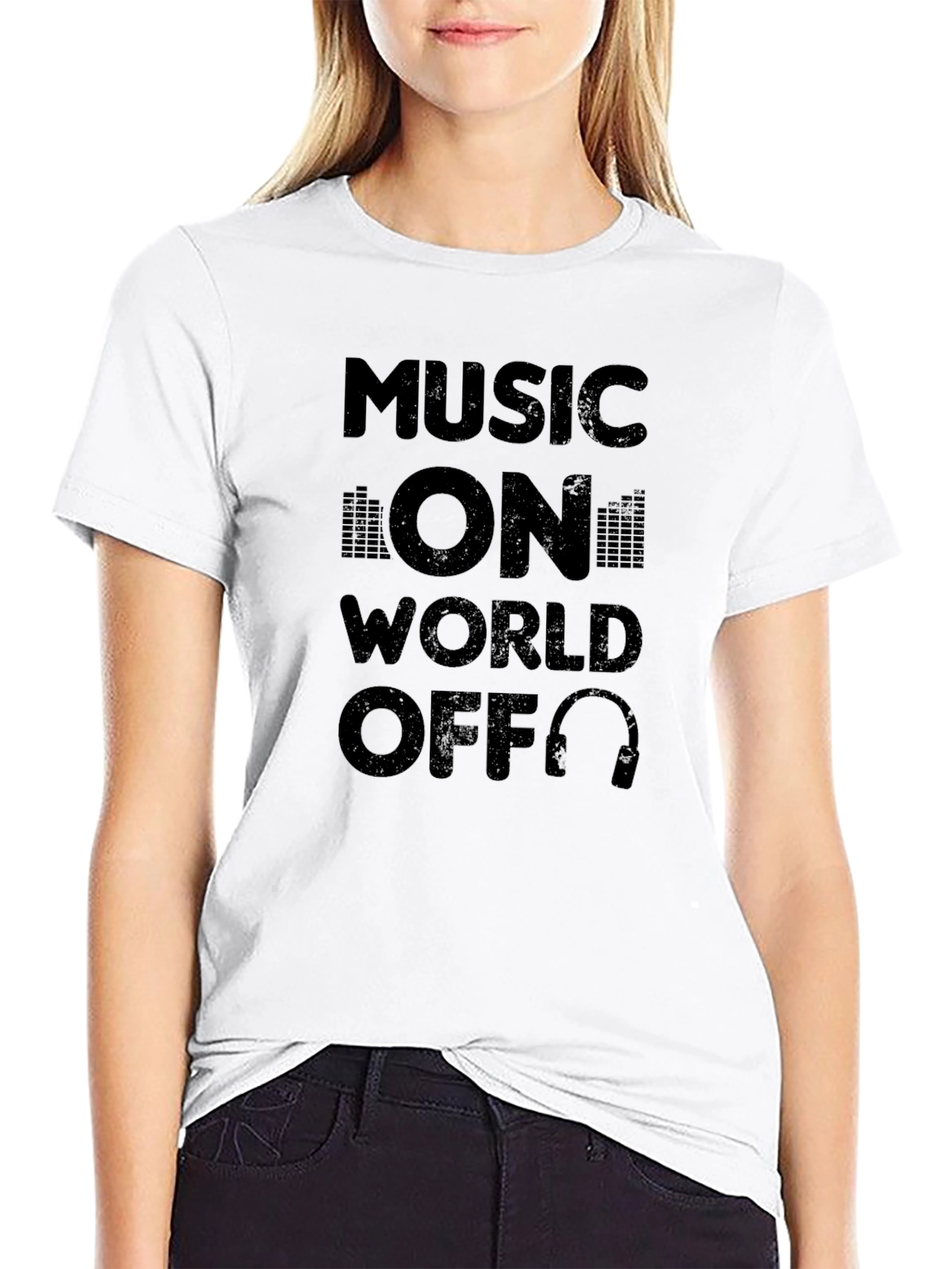 Music On World Off Black Graphic Tee
