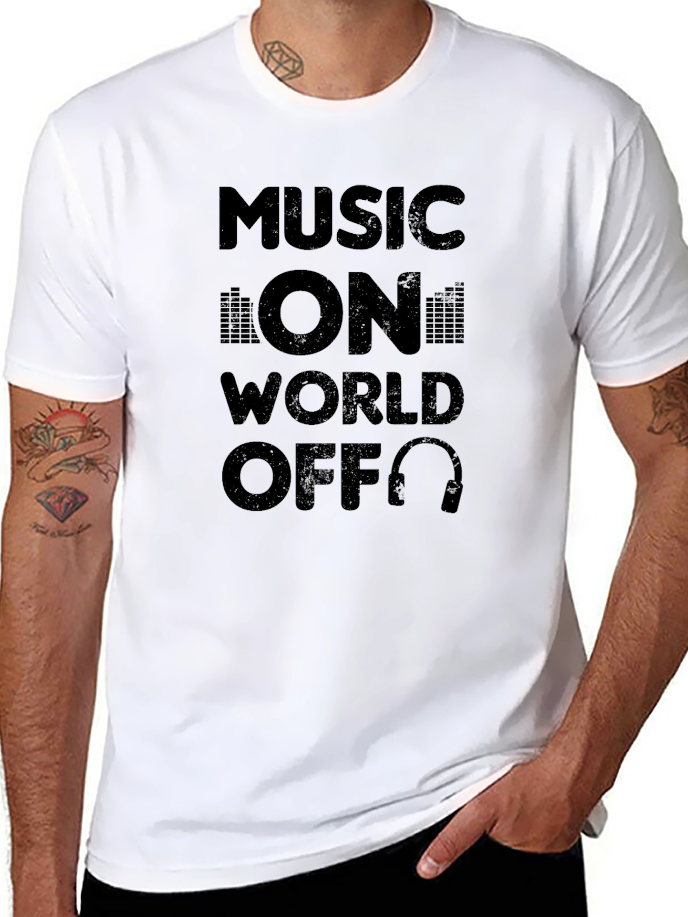 Music On World Off Black Graphic Tee