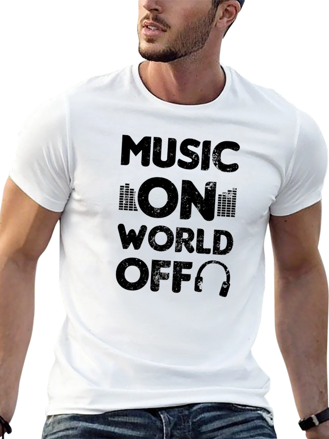 Music On World Off Black Graphic Tee
