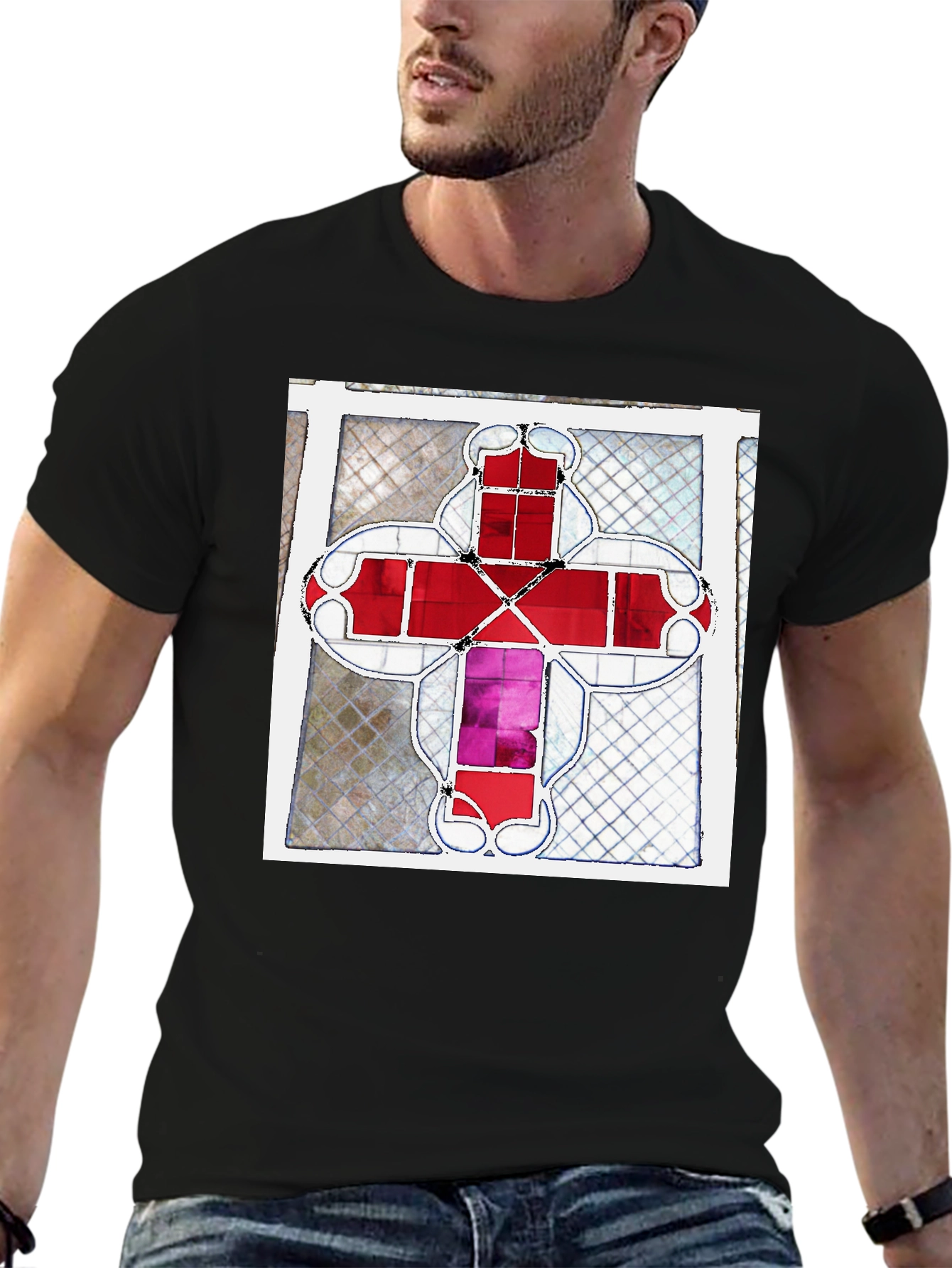 Stained Glass Cross Graphic Tee