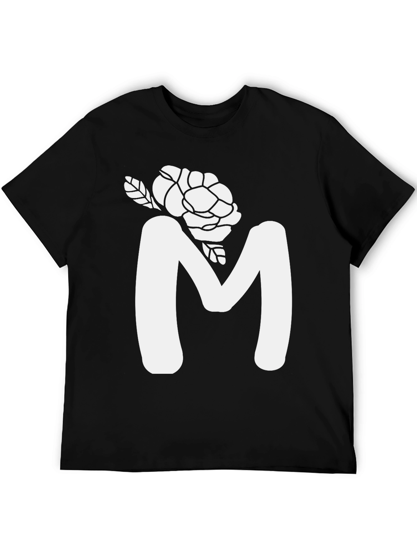 Floral M Initial T-Shirt - Black Cotton Tee