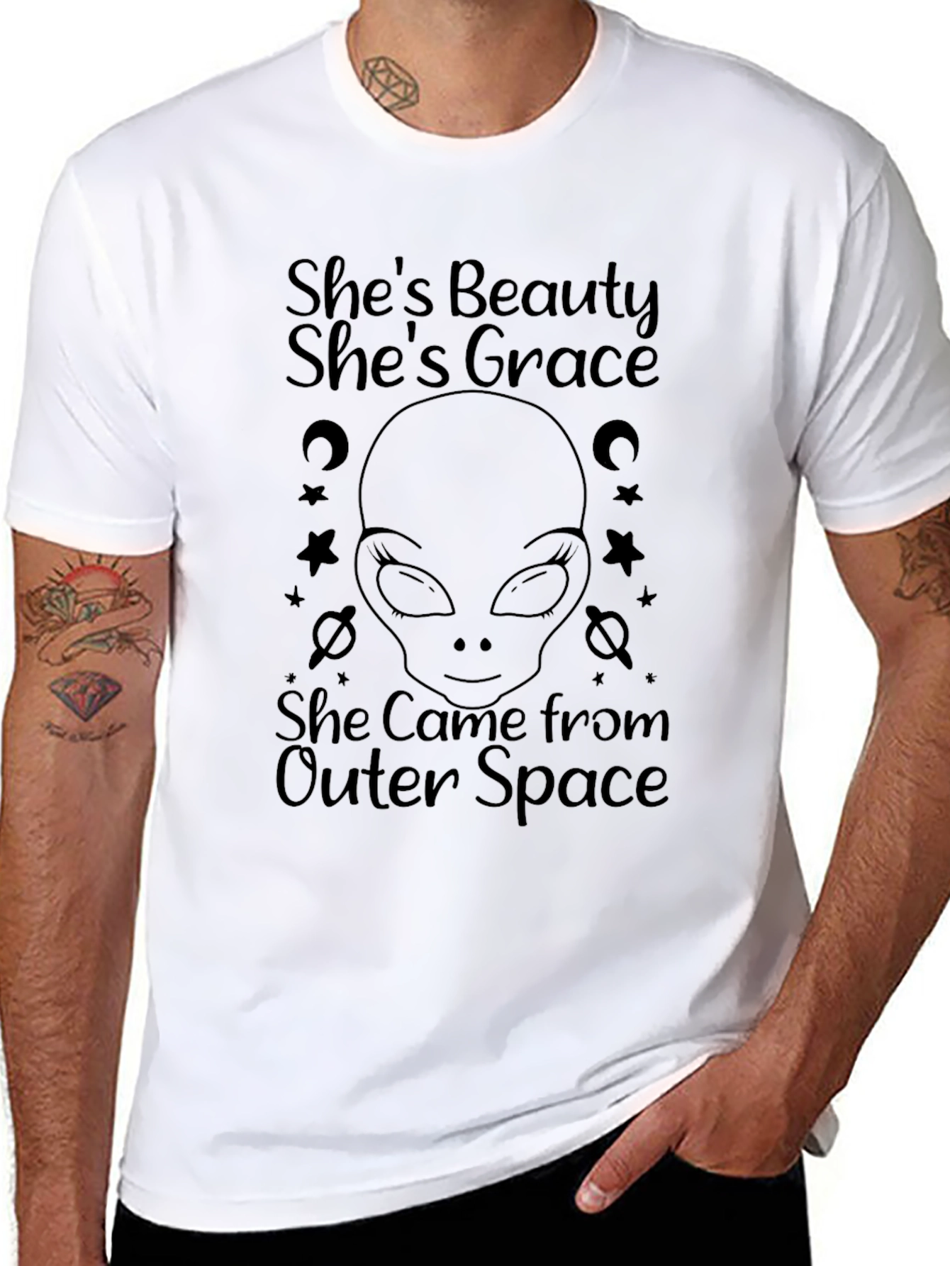 Shes Beauty Shes Grace Outer Space Alien Graphic T-Shirt