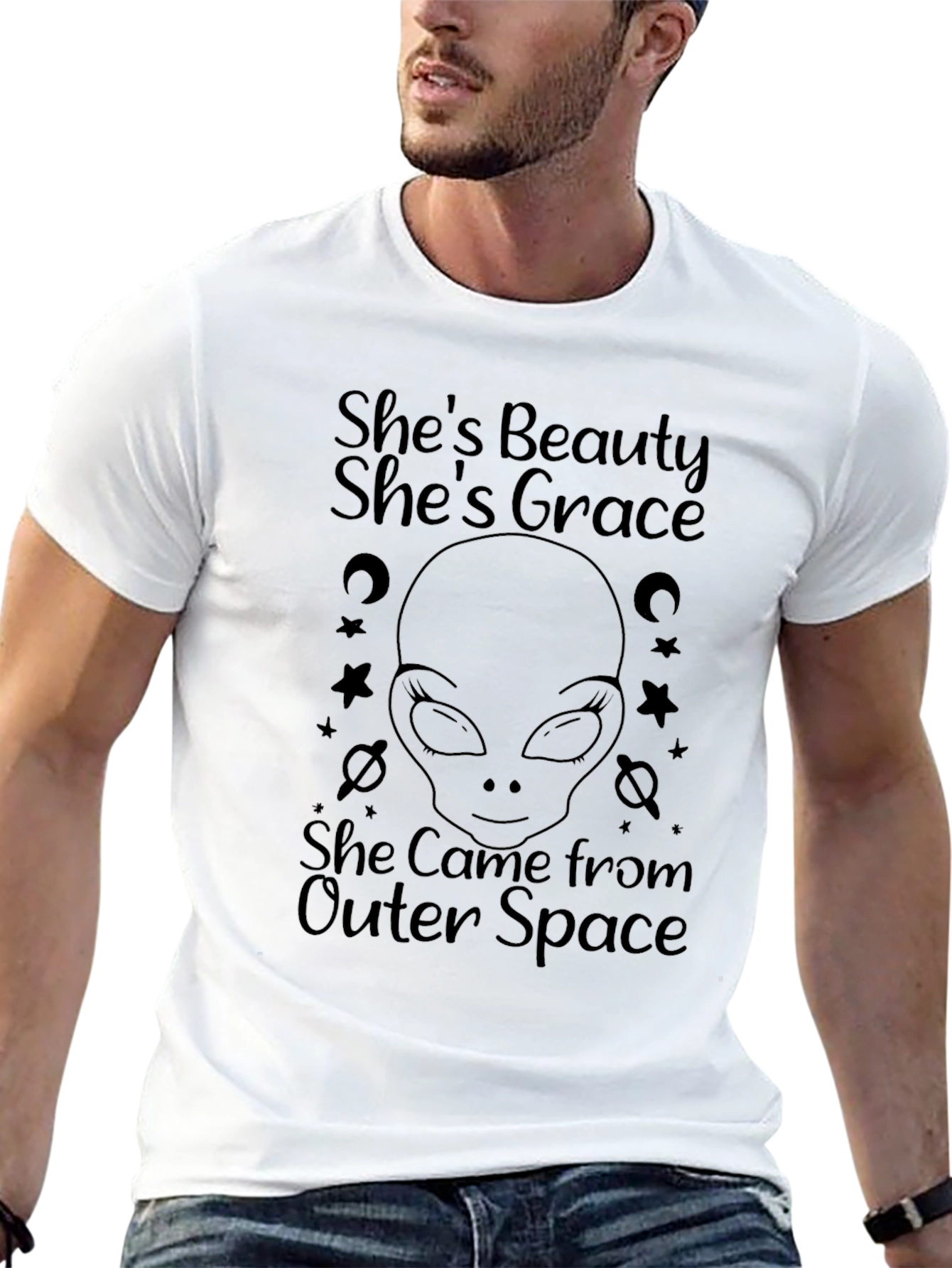 Shes Beauty Shes Grace Outer Space Alien Graphic T-Shirt