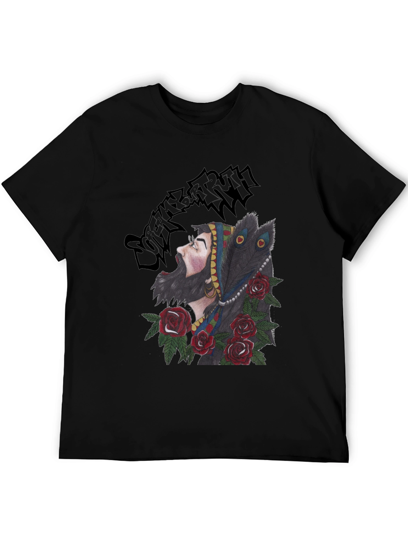 Bearded Man Rose and Peacock T-Shirt