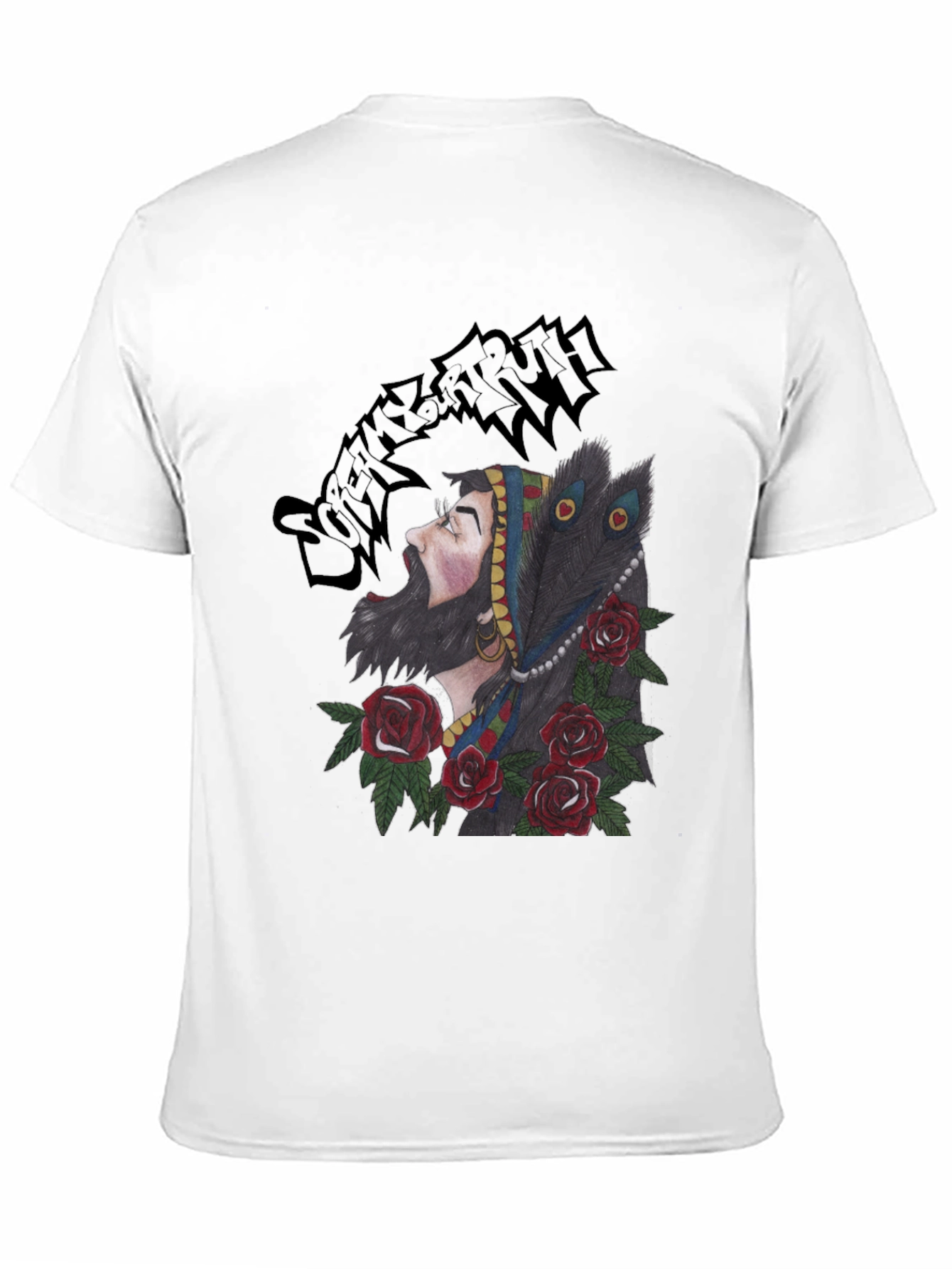 Bearded Man Rose and Peacock T-Shirt