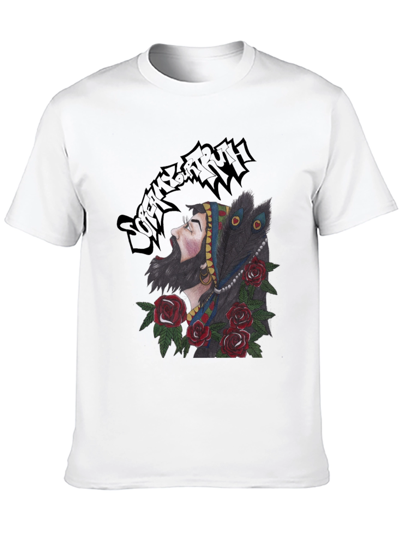Bearded Man Rose and Peacock T-Shirt