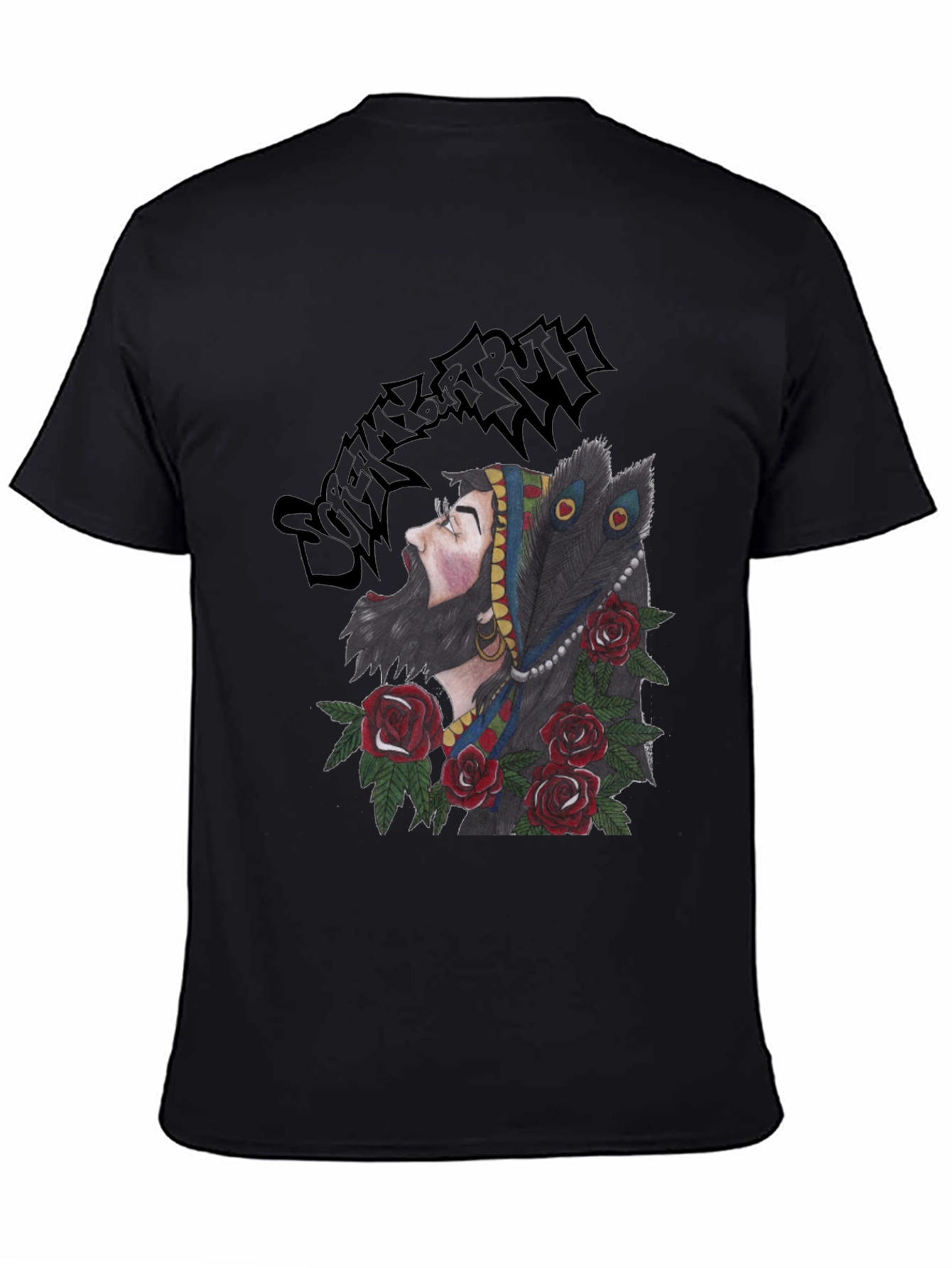 Bearded Man Rose and Peacock T-Shirt