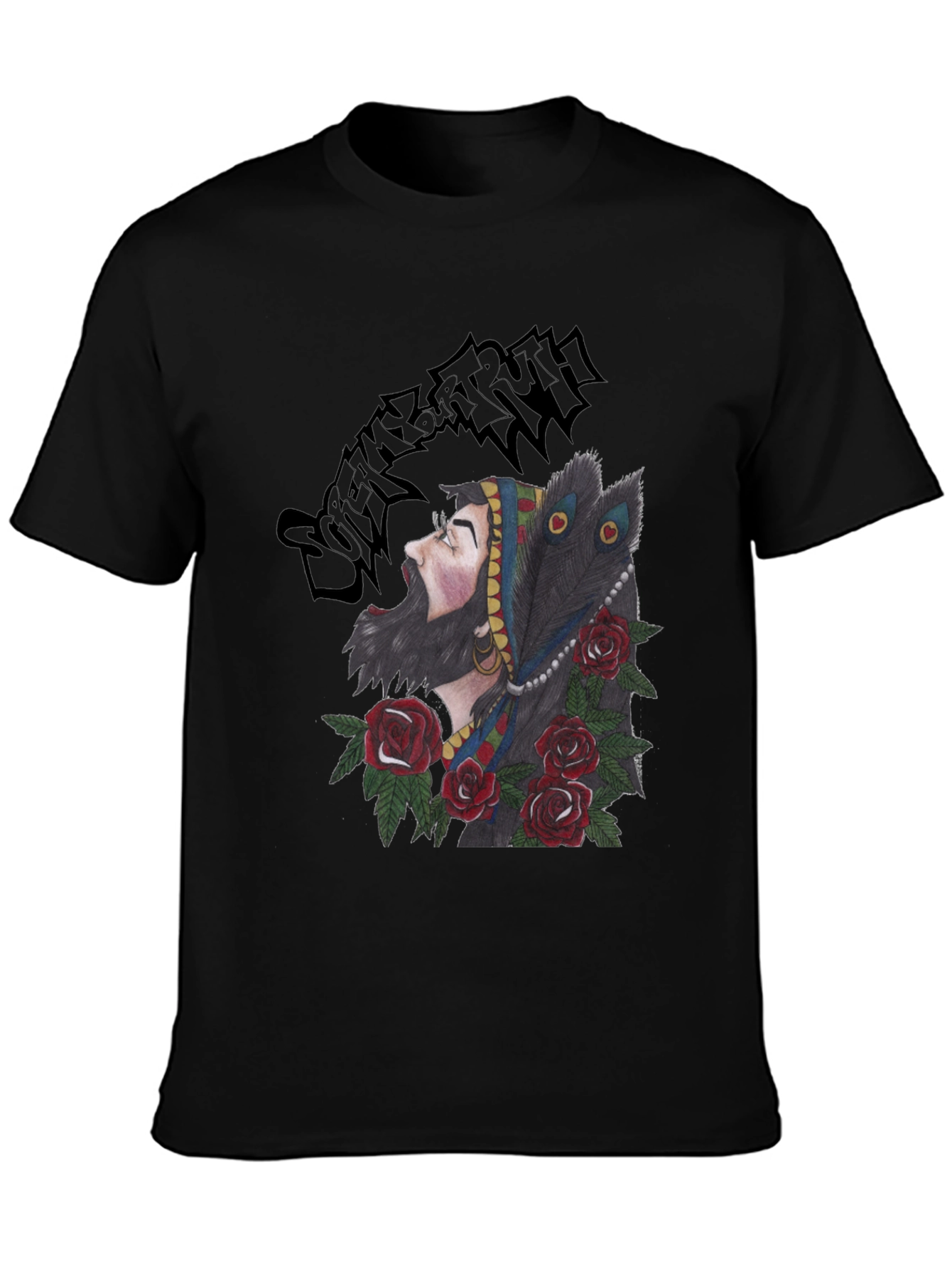 Bearded Man Rose and Peacock T-Shirt