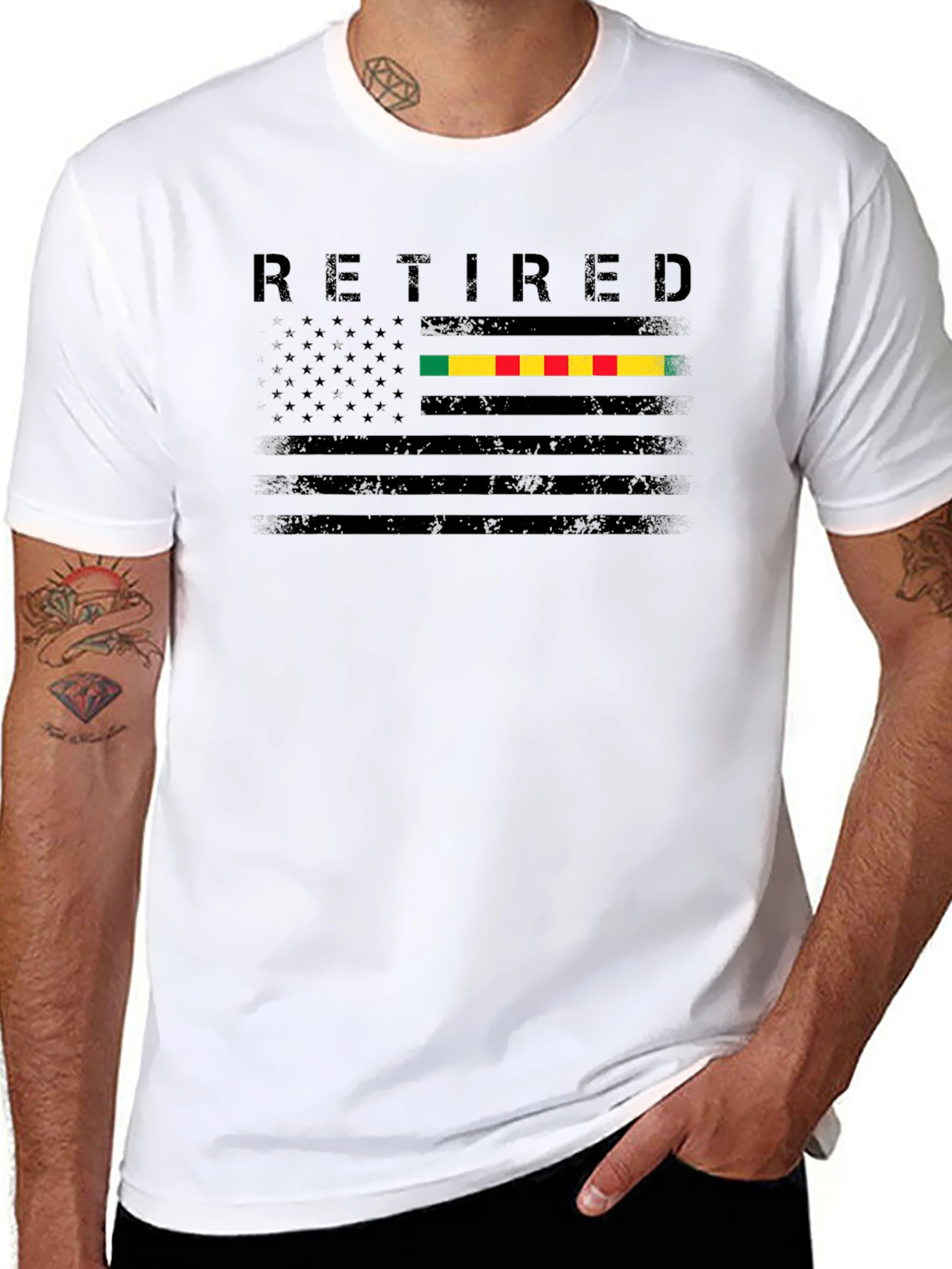Retired US Flag Vietnam War Ribbon Graphic T-Shirt