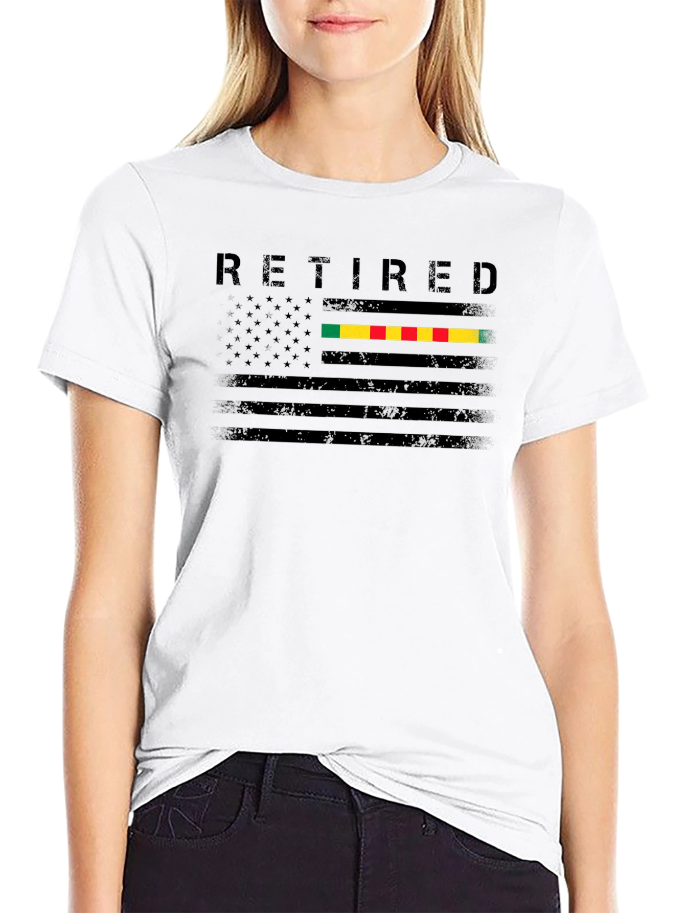Retired US Flag Vietnam War Ribbon Graphic T-Shirt