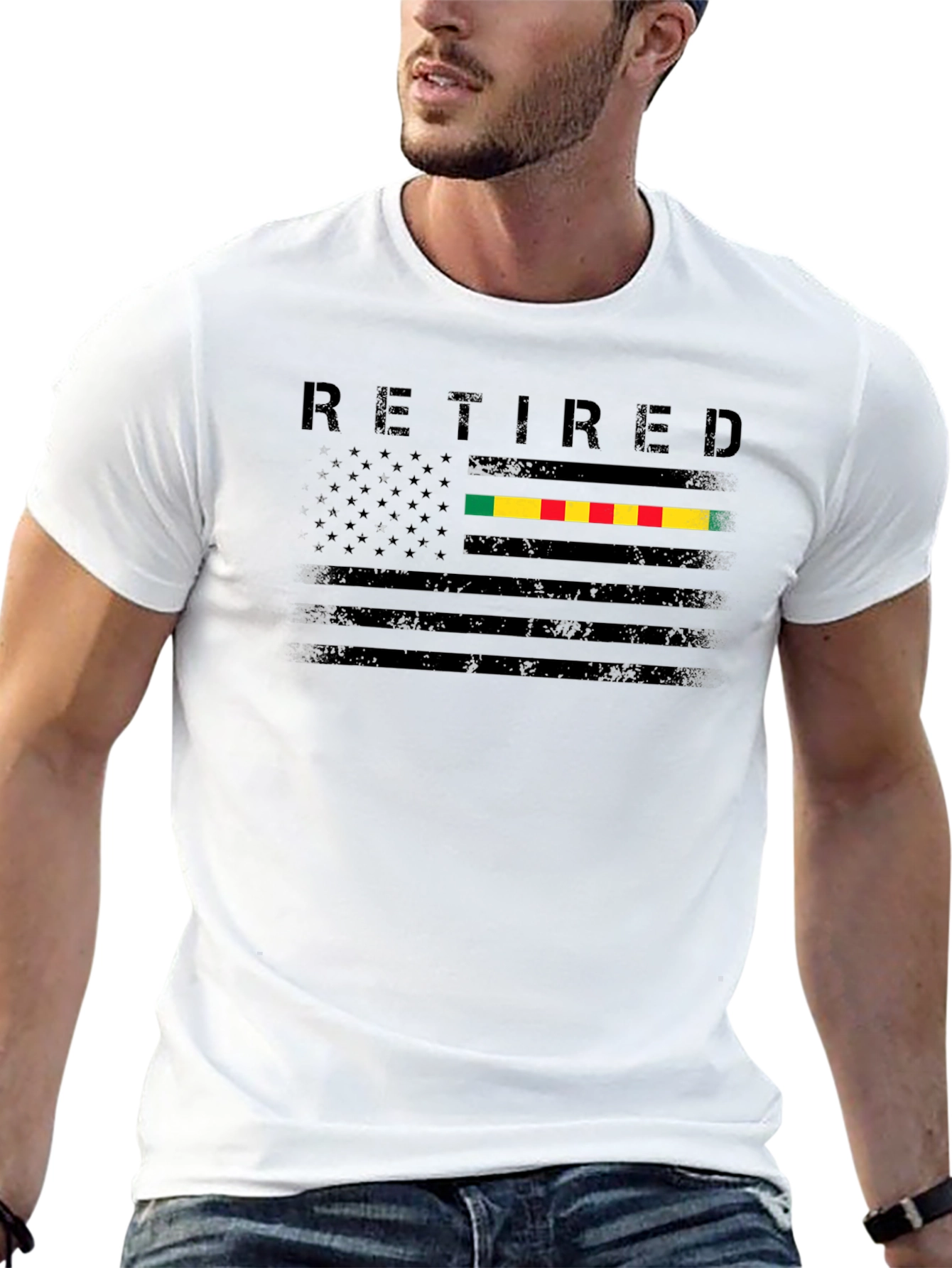 Retired US Flag Vietnam War Ribbon Graphic T-Shirt