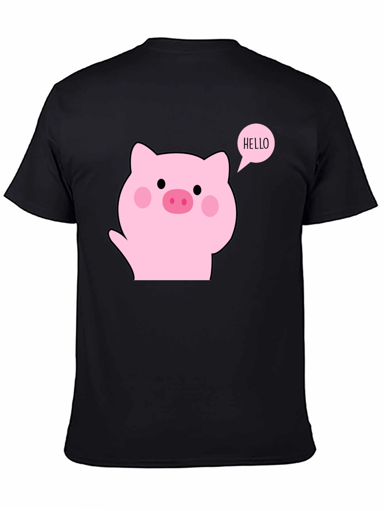 Cute Pig Hello Black T-Shirt