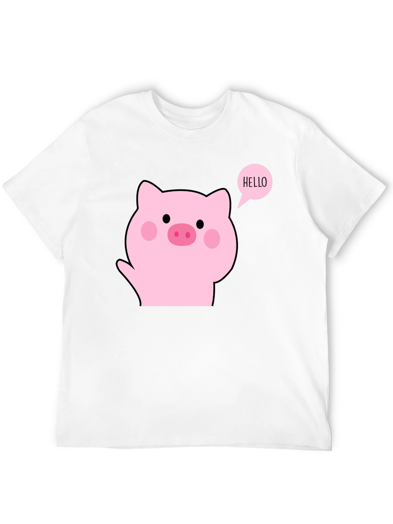 Cute Pig Hello Black T-Shirt