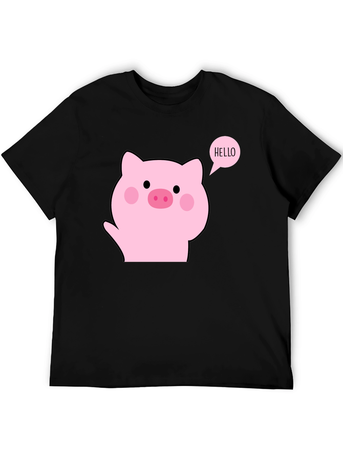Cute Pig Hello Black T-Shirt