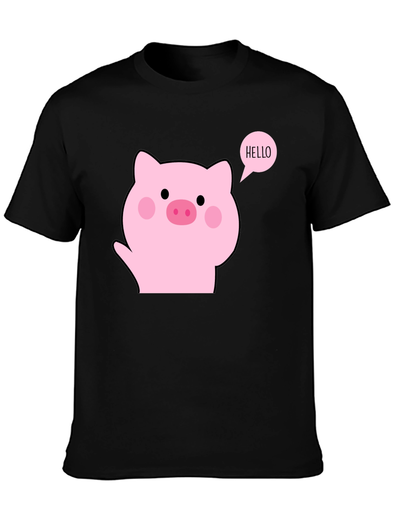 Cute Pig Hello Black T-Shirt