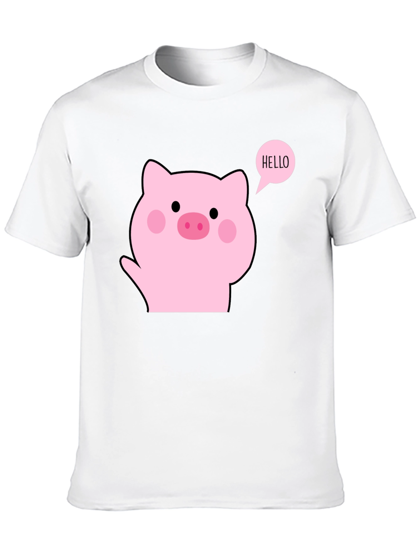 Cute Pig Hello Black T-Shirt