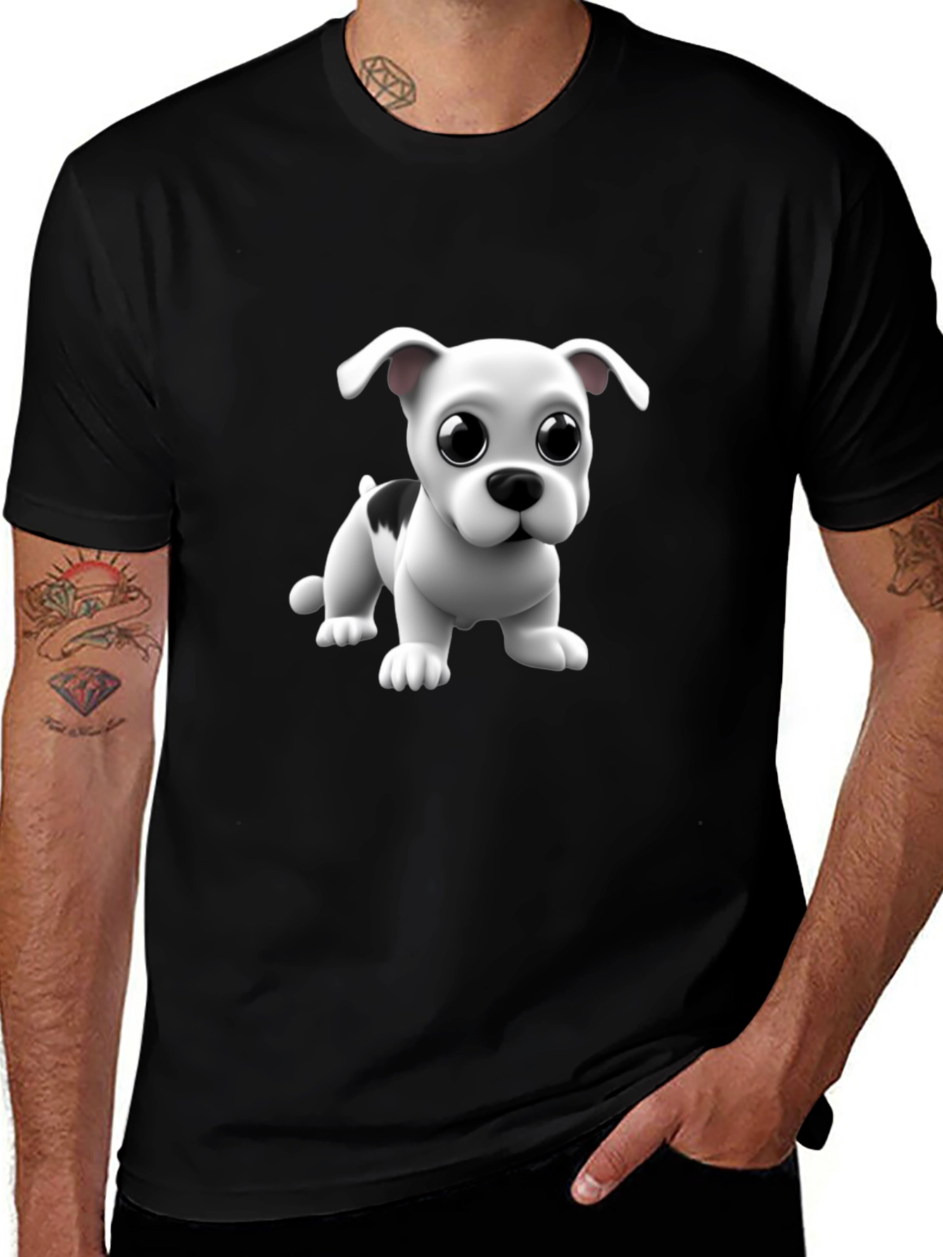 Cute Puppy Graphic Black T-Shirt