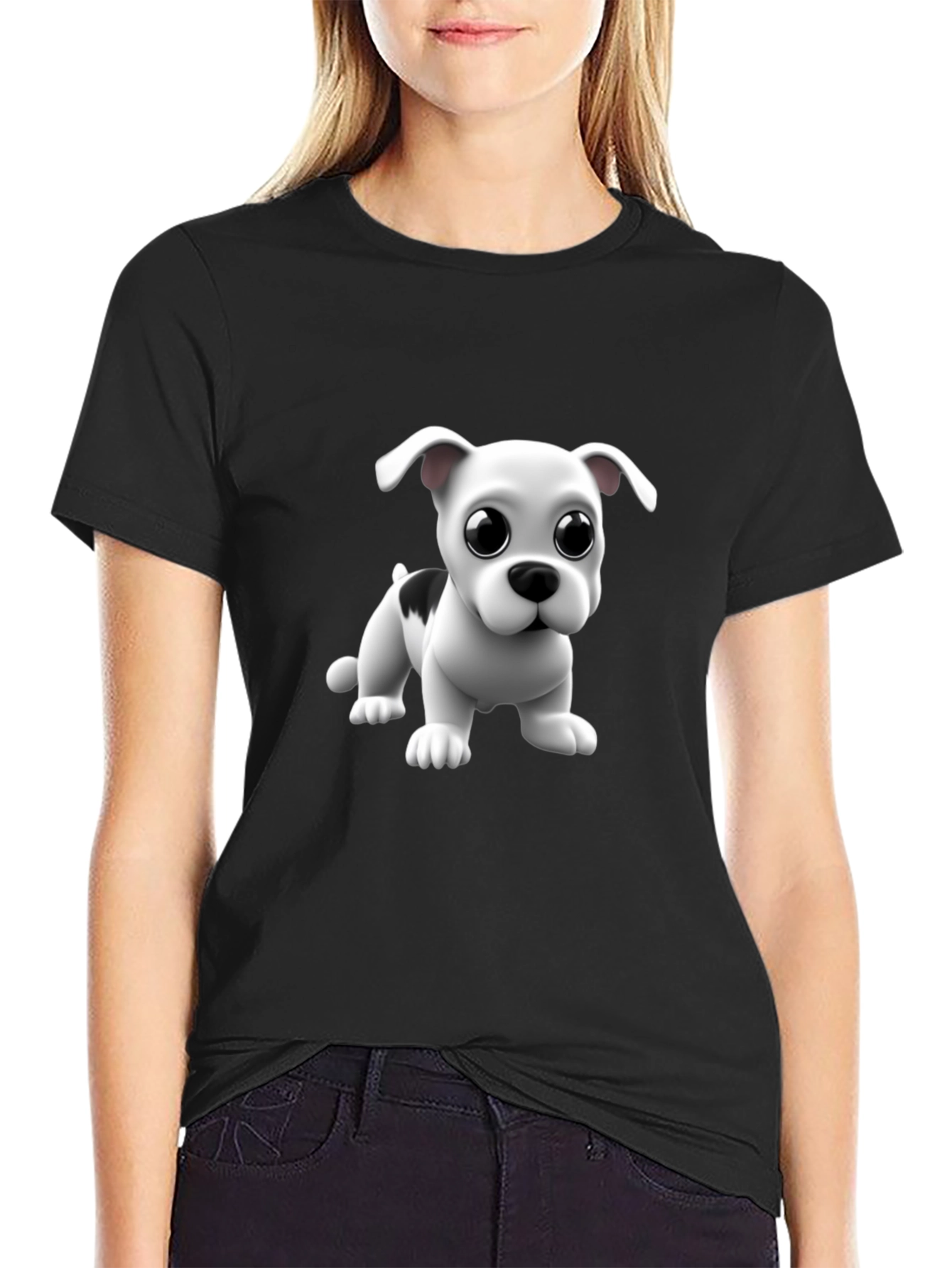 Cute Puppy Graphic Black T-Shirt
