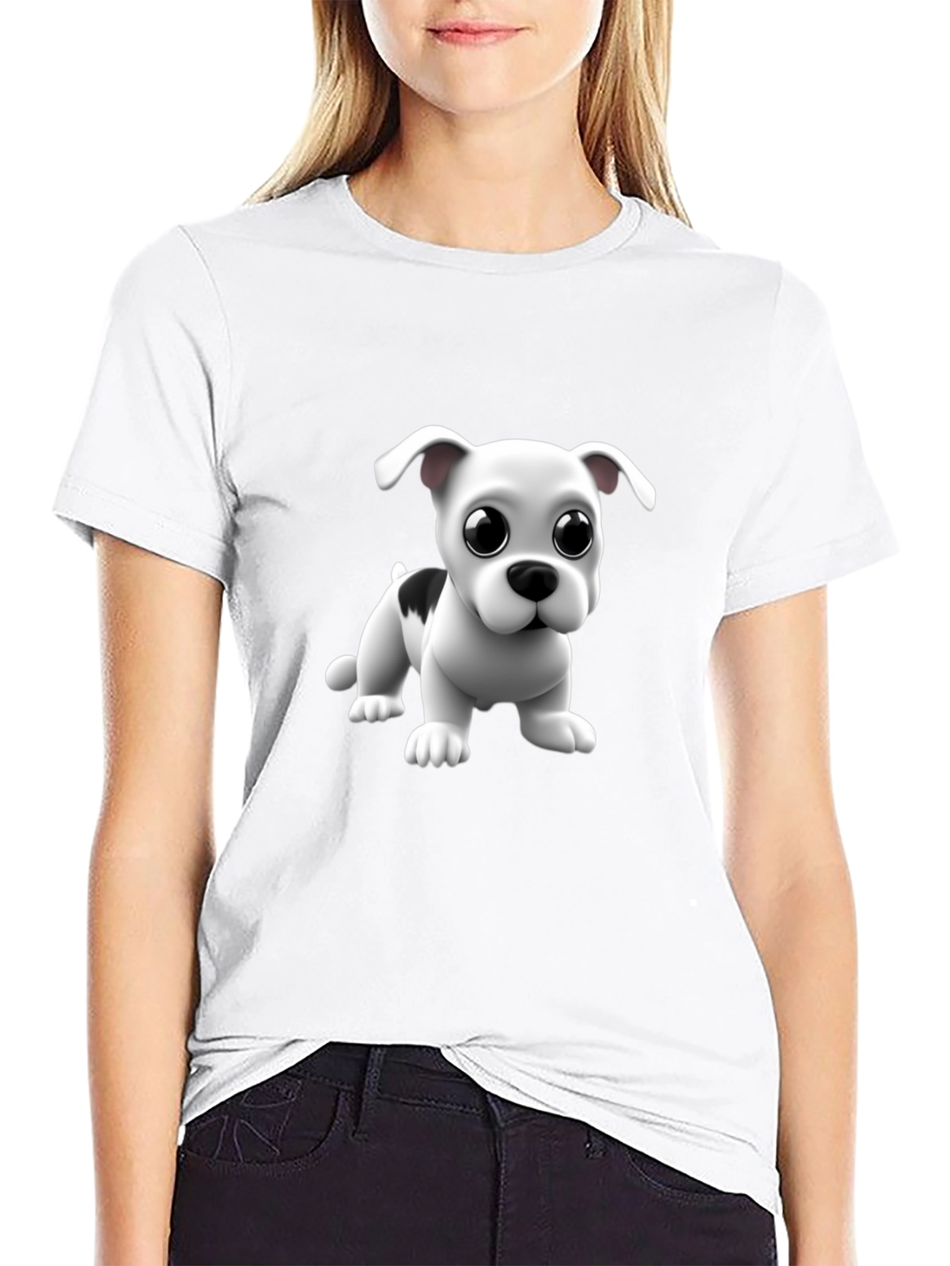 Cute Puppy Graphic Black T-Shirt