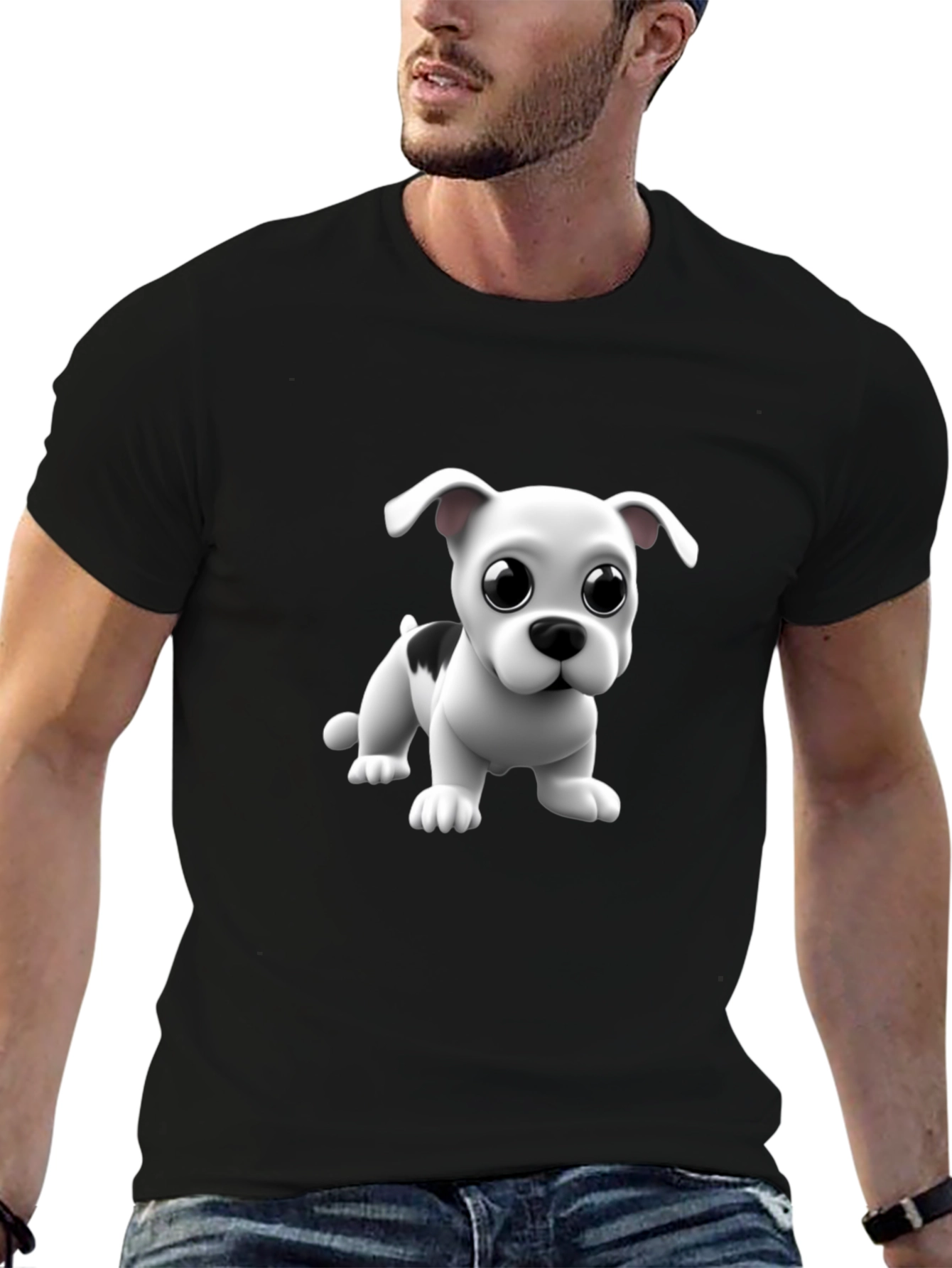 Cute Puppy Graphic Black T-Shirt