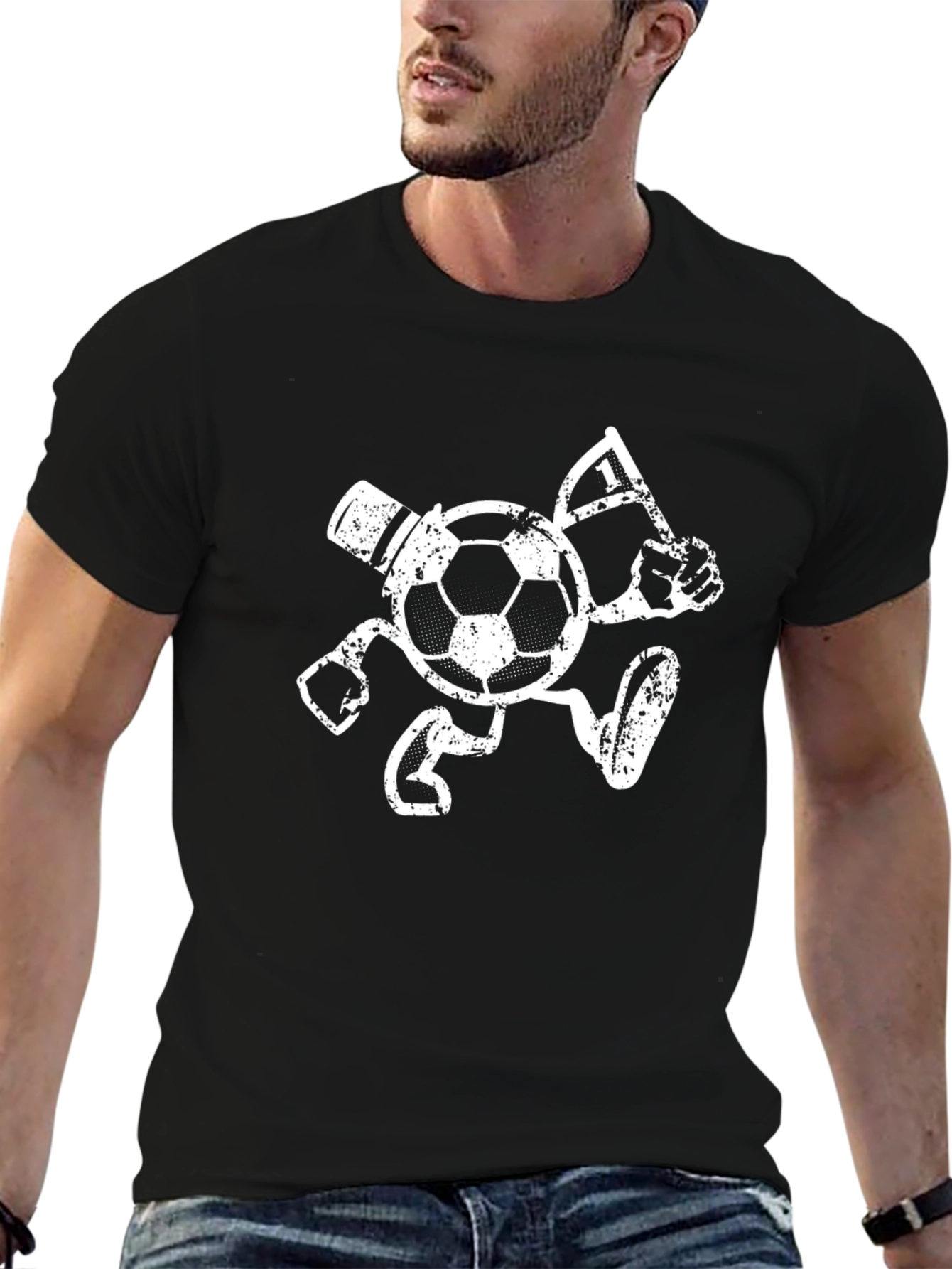 Soccer Mascot Graphic T-Shirt - Black Cotton Tee